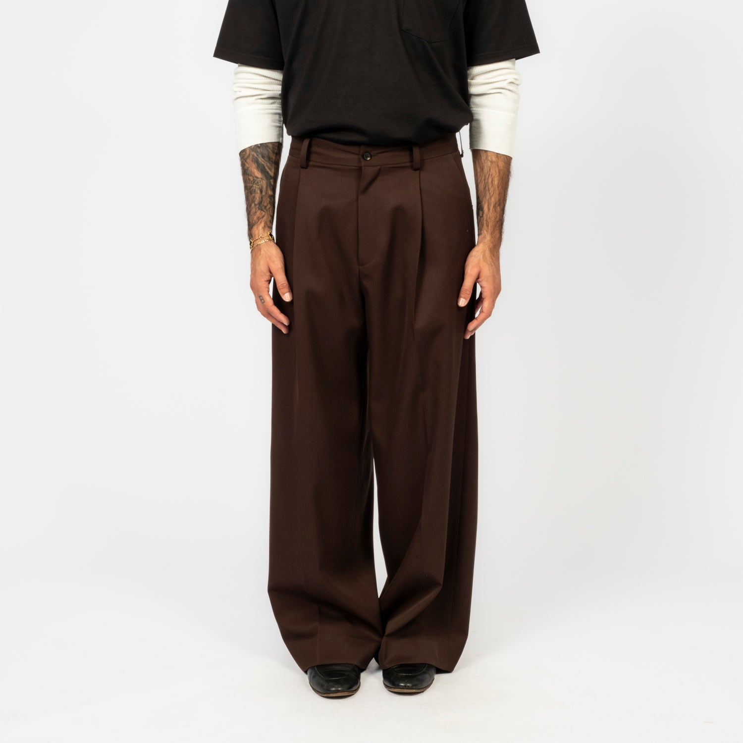 [SSSTEIN] ST.1419 EXTRA WIDE TROUSERS _ DARK BROWN