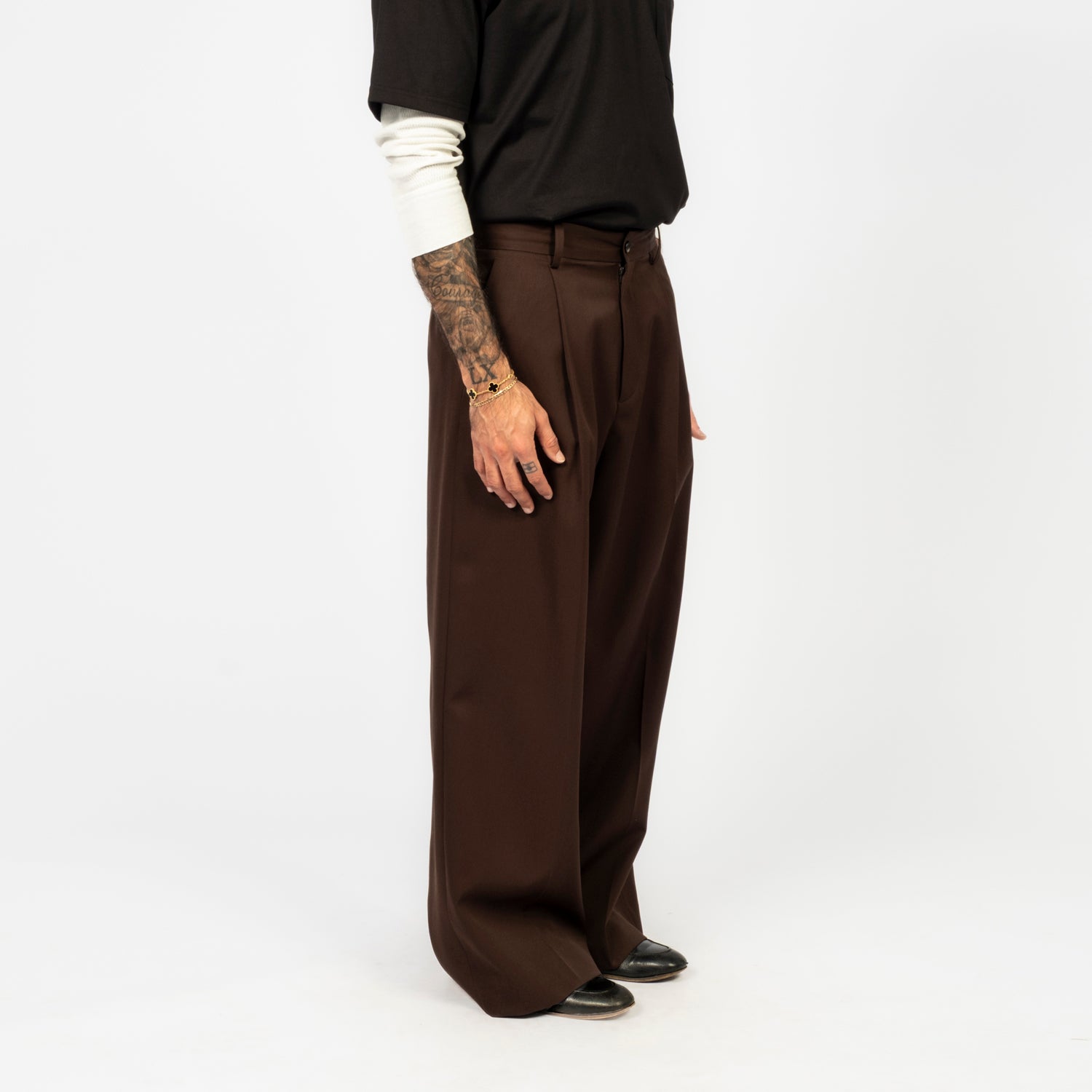 [SSSTEIN] ST.1419 EXTRA WIDE TROUSERS _ DARK BROWN