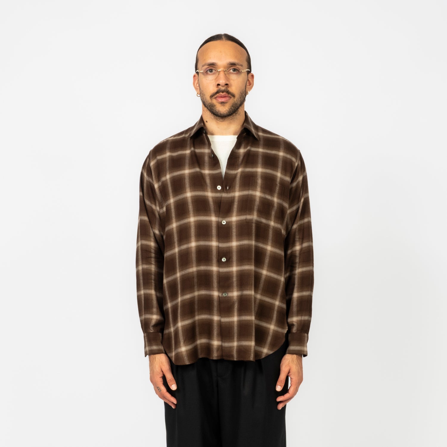 [SSSTEIN] ST.1461 LY/VIS CHECK OVERSIZED LS SHIRT _ BROWN OMBRE