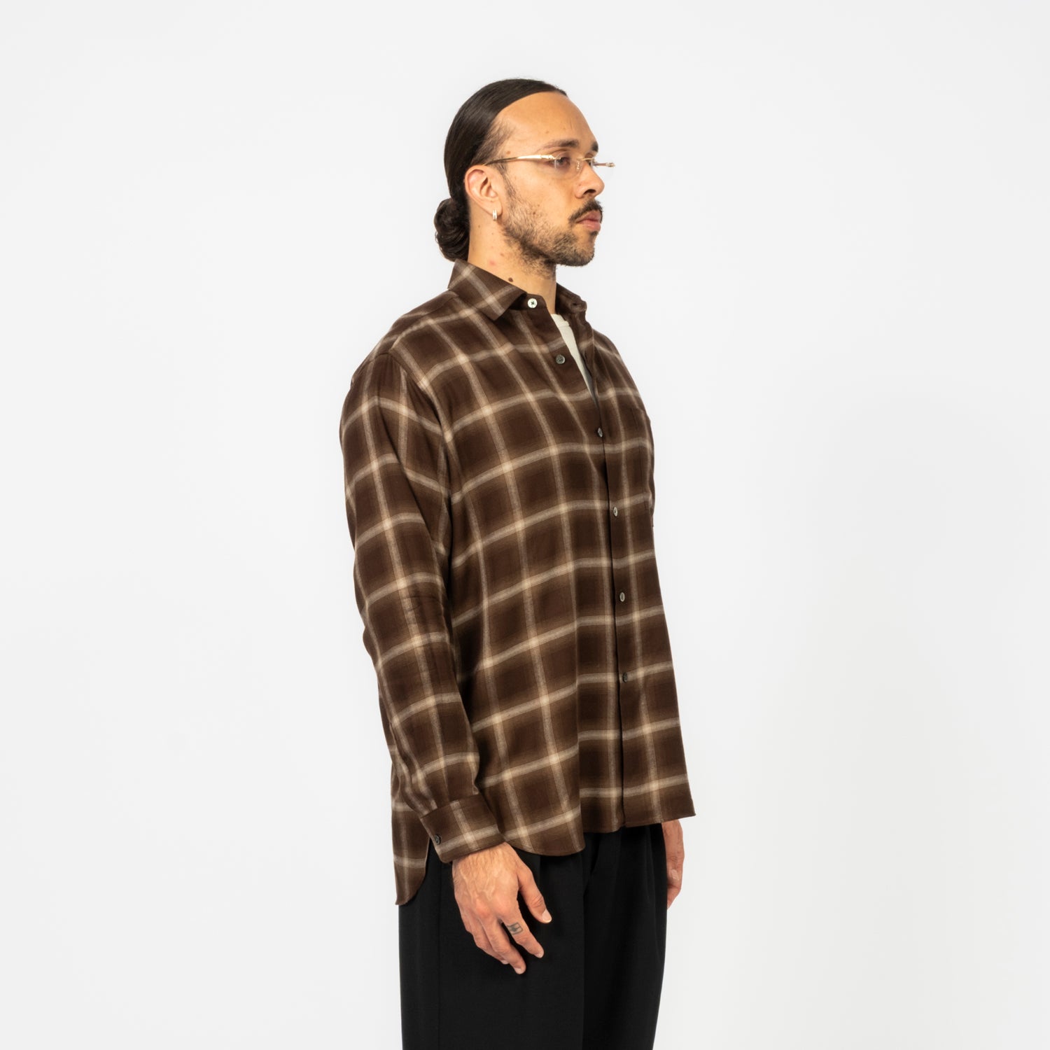 [SSSTEIN] ST.1461 LY/VIS CHECK OVERSIZED LS SHIRT _ BROWN OMBRE