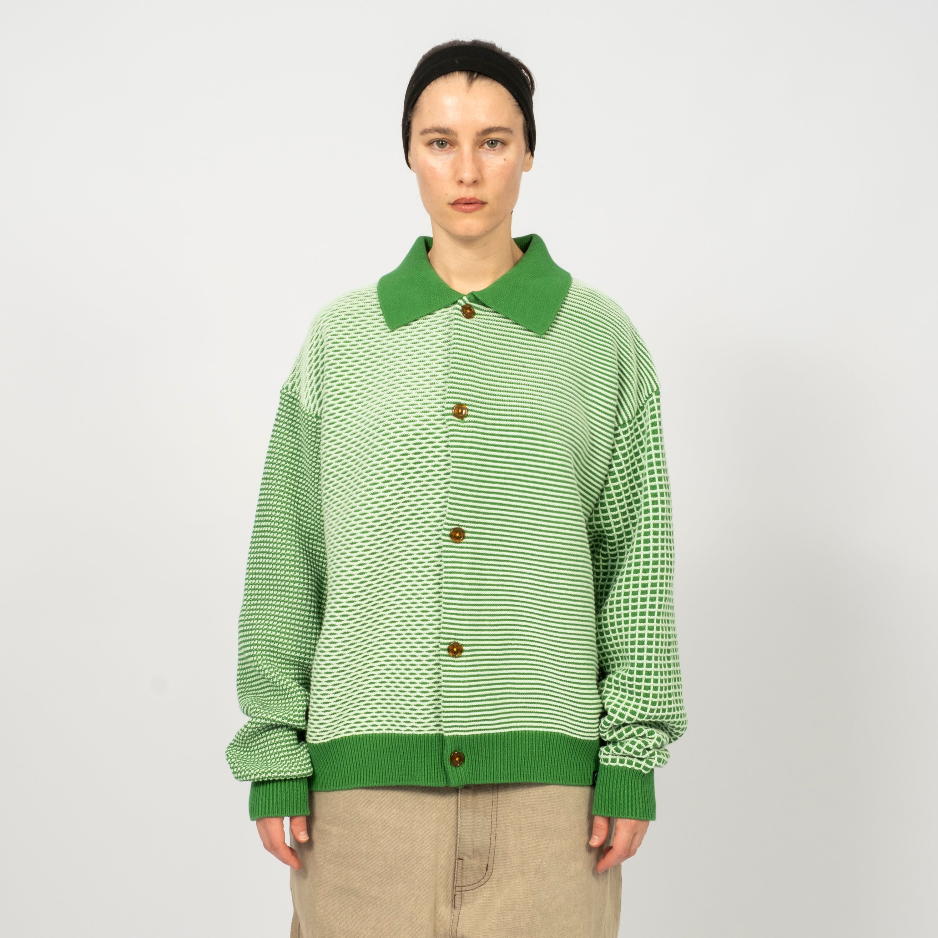 [PHINGERIN] MULTI KNIT SHIRT JACKET _ GREEN