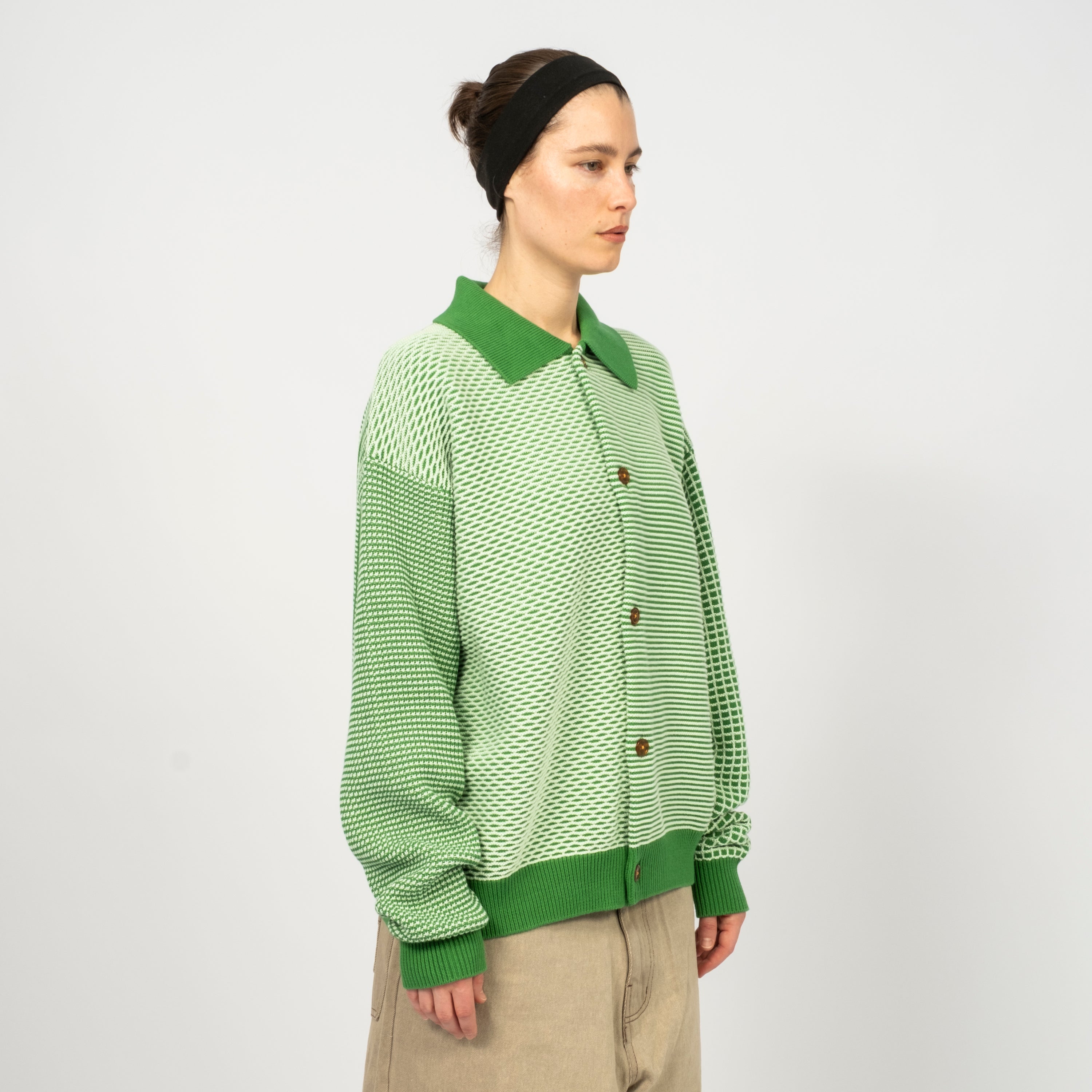 [PHINGERIN] MULTI KNIT SHIRT JACKET _ GREEN