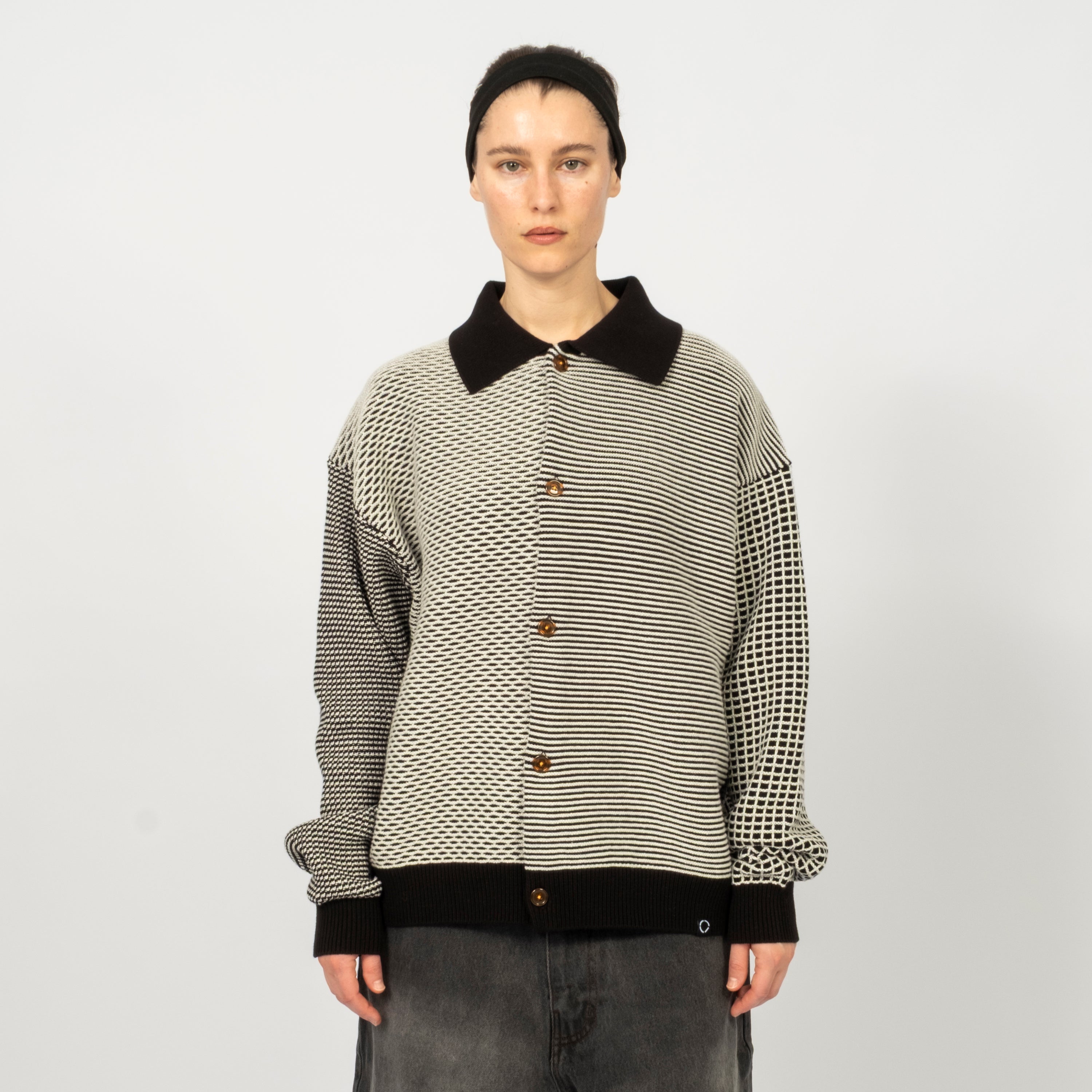 [PHINGERIN] MULTI KNIT SHIRT JACKET _ BLACK