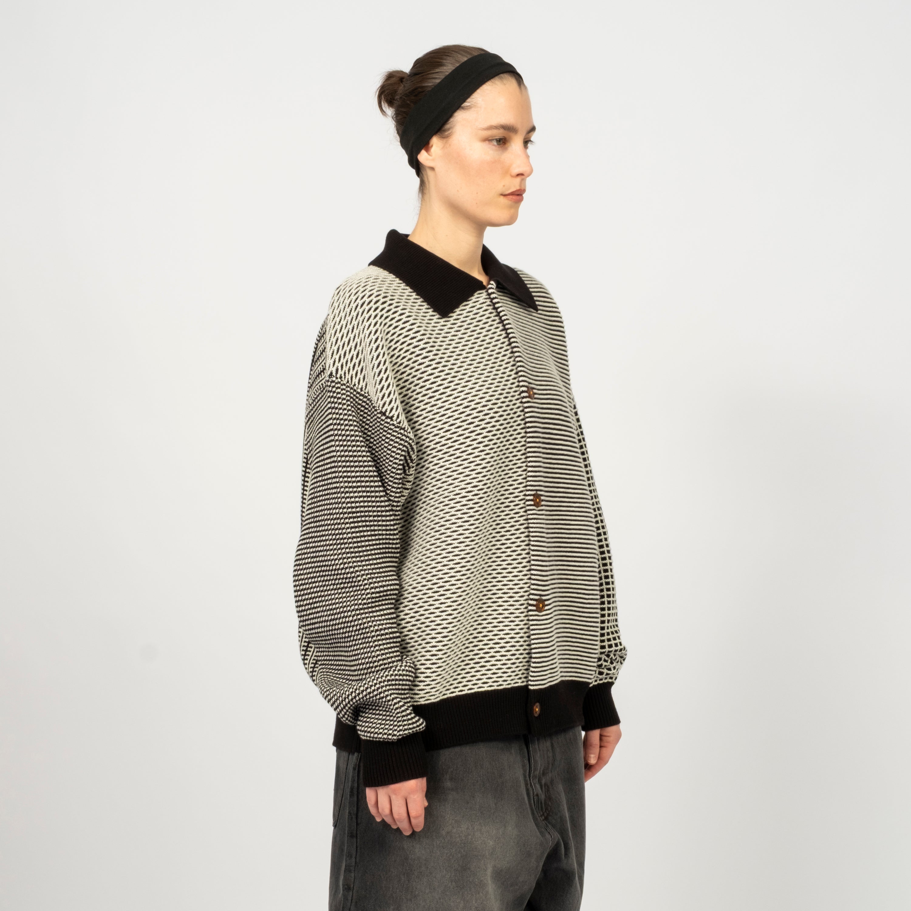 [PHINGERIN] MULTI KNIT SHIRT JACKET _ BLACK