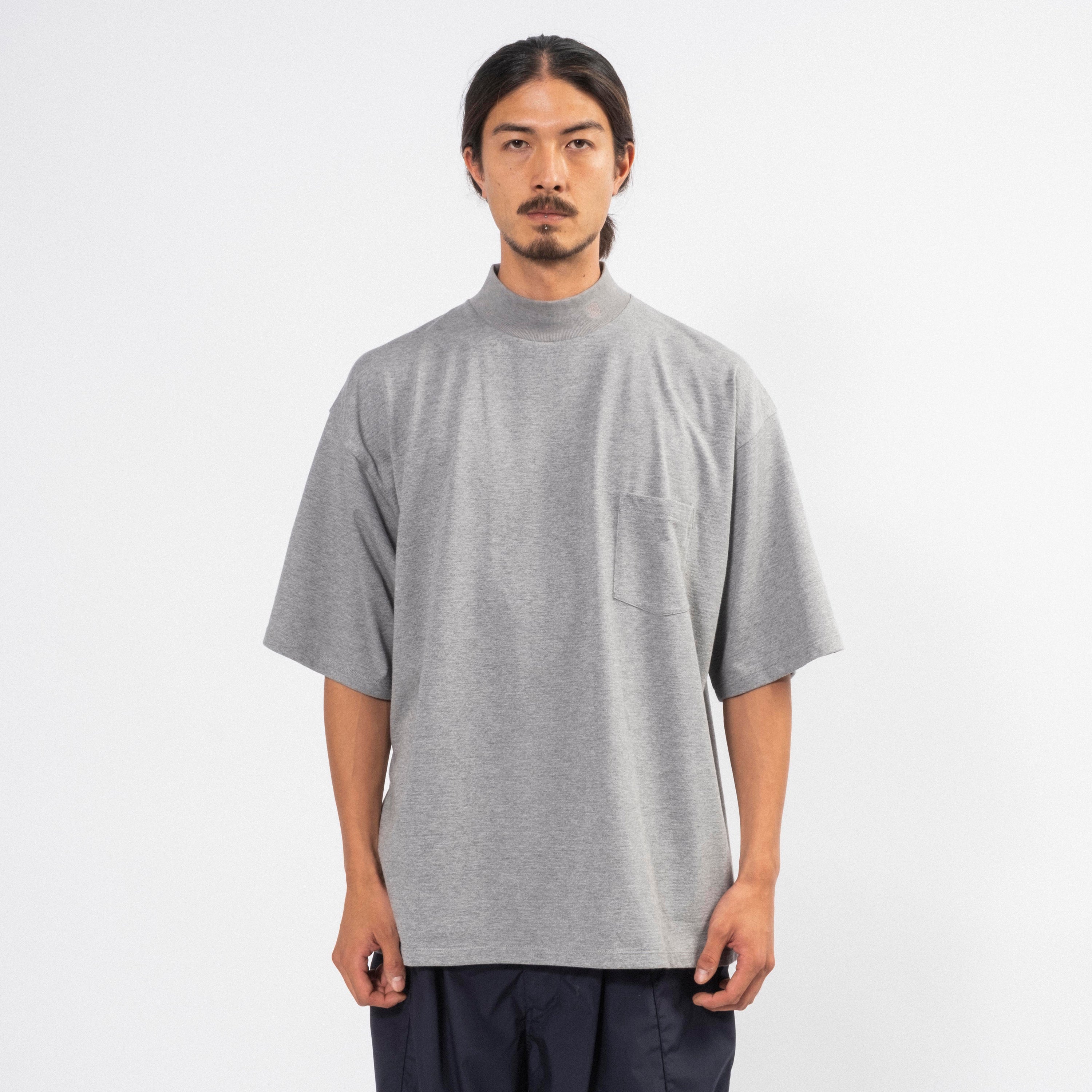 [NANAMICA] MOCK NECK TEE _ HEATHER GREY