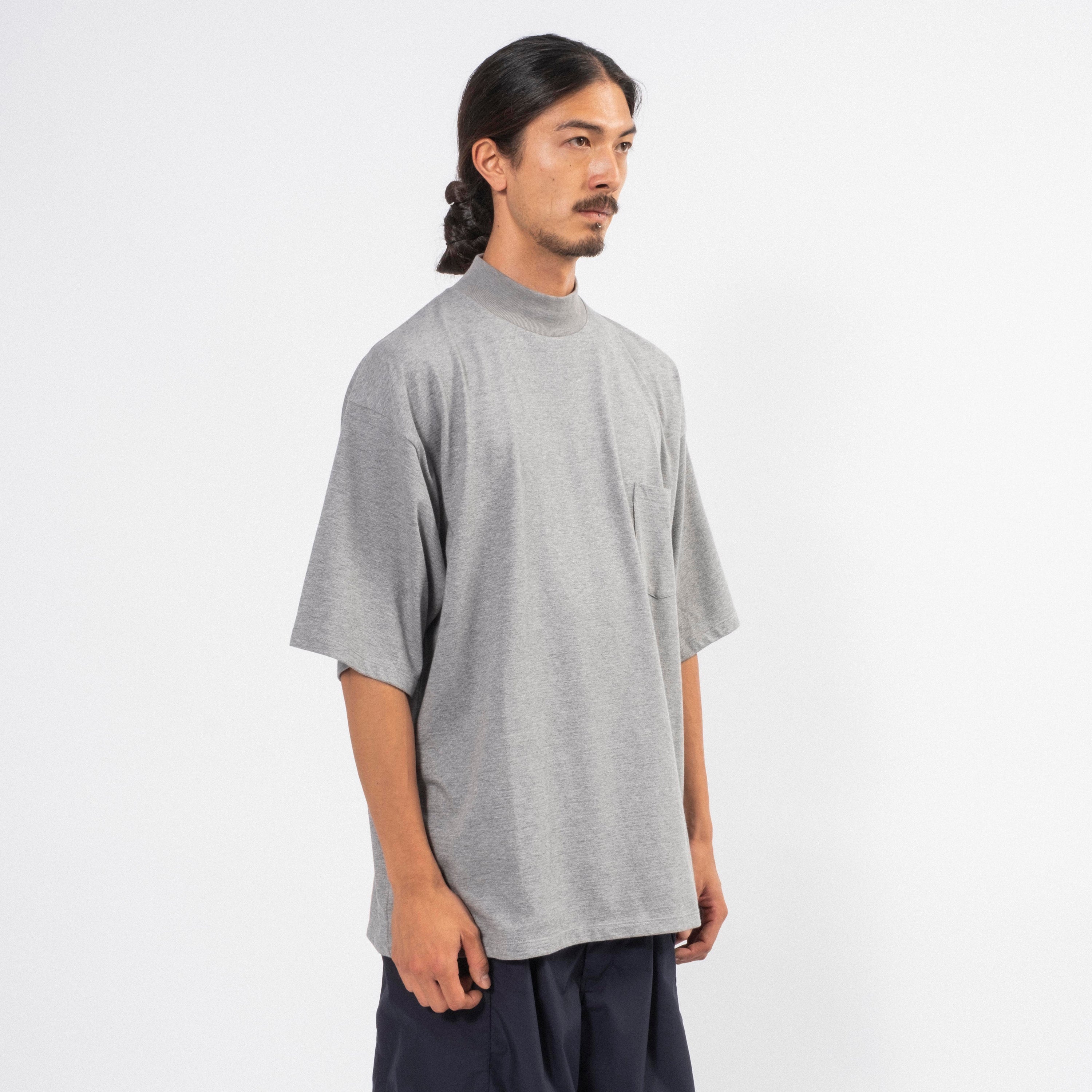 [NANAMICA] MOCK NECK TEE _ HEATHER GREY