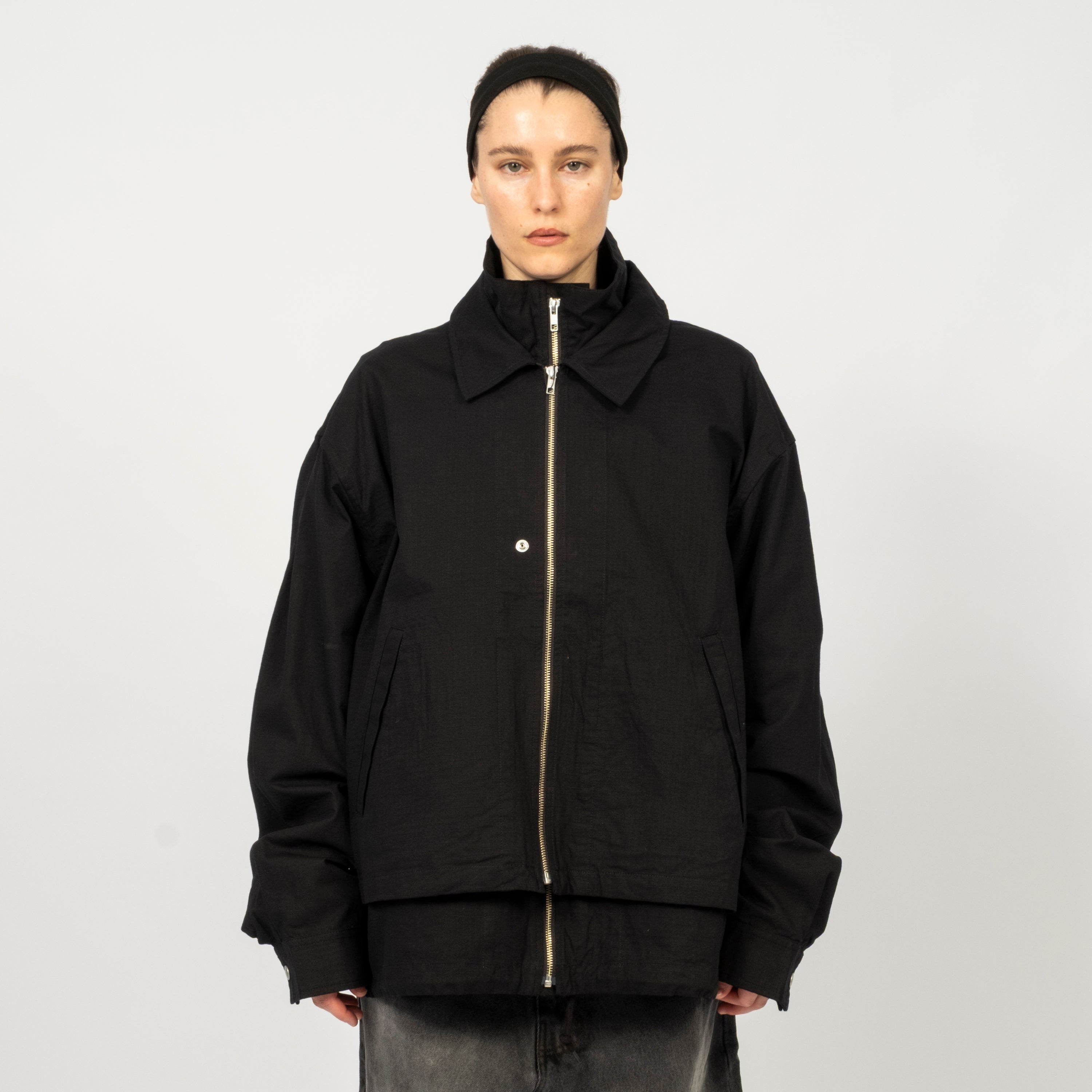 [PHINGERIN] DOUBLE ZIP RIPSTOP JACKET _ BLACK