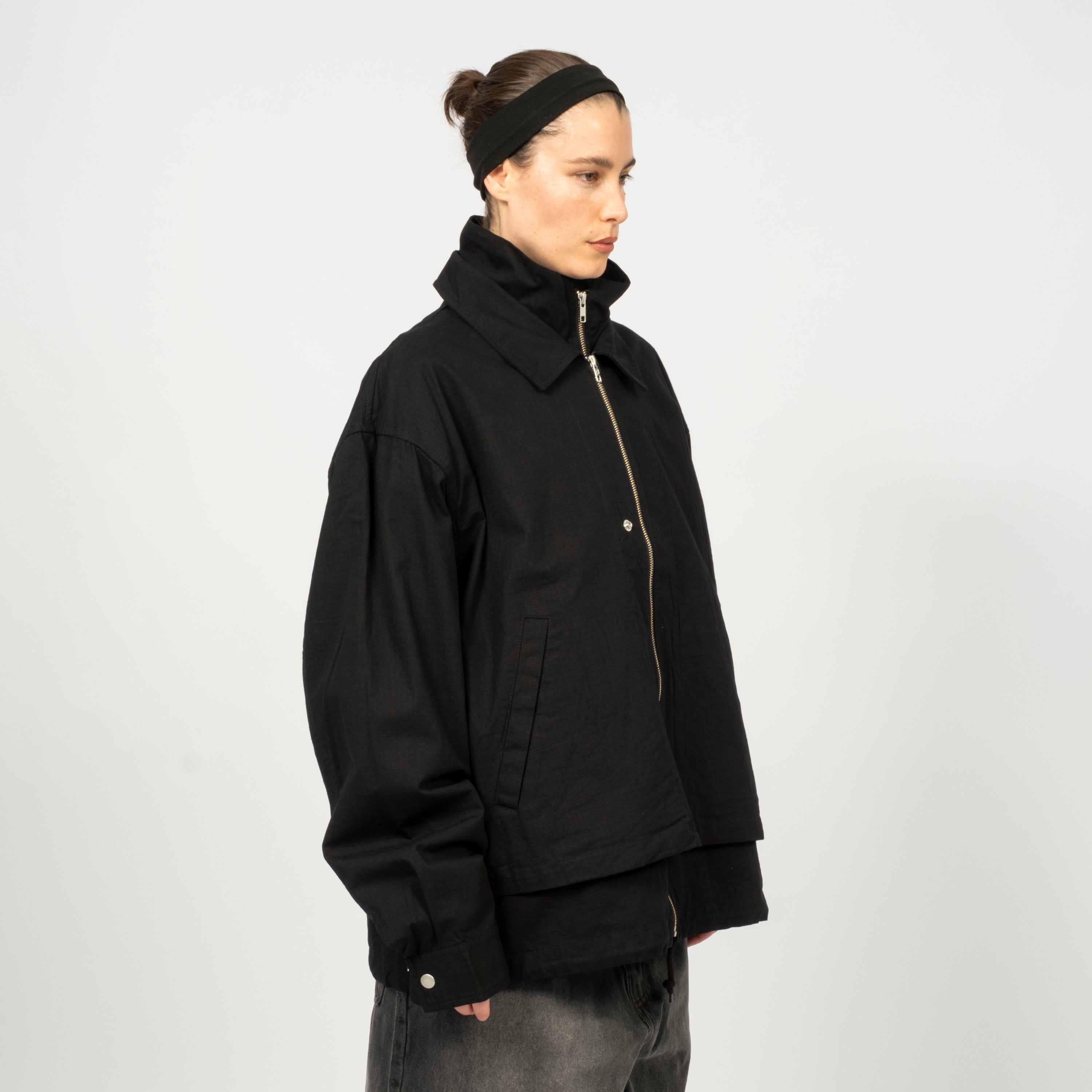 [PHINGERIN] DOUBLE ZIP RIPSTOP JACKET _ BLACK