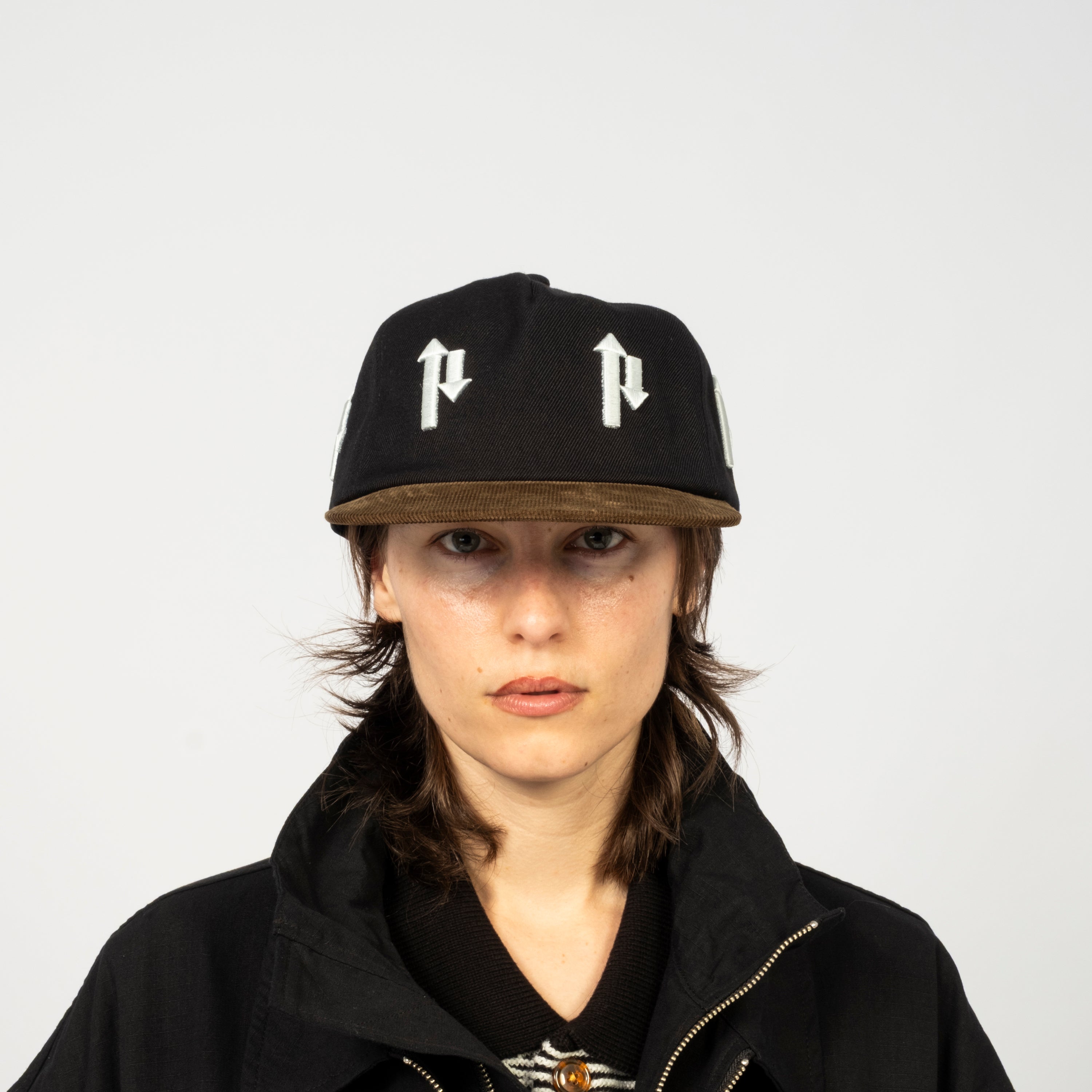 [PHINGERIN] ARROW CORD HAT _ BLACK X BROWN