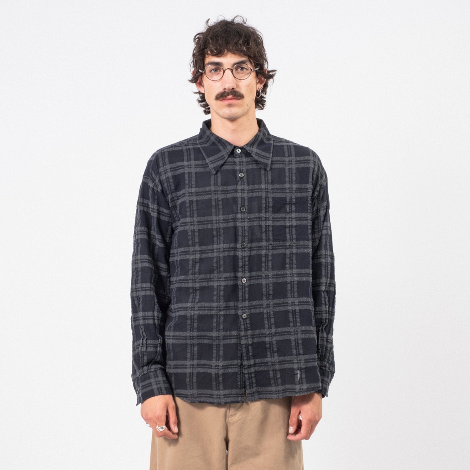 [HATCHINGROOM] ARCHIVE SHIRT V2 BOIL CHECK _ DARK NAVY