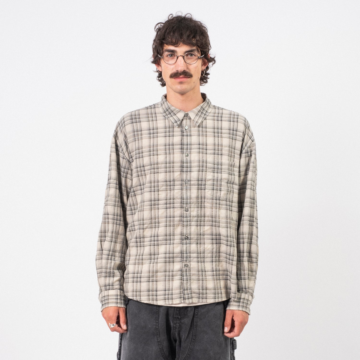 [HATCHINGROOM] CLASSIC SHIRT OVER DYED CHECK _ BUTTER