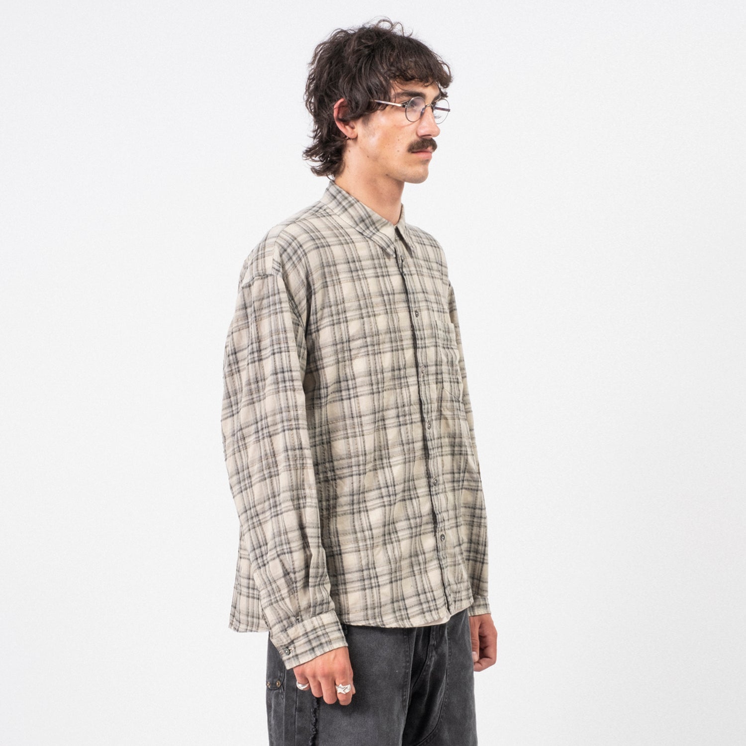 [HATCHINGROOM] CLASSIC SHIRT OVER DYED CHECK _ BUTTER