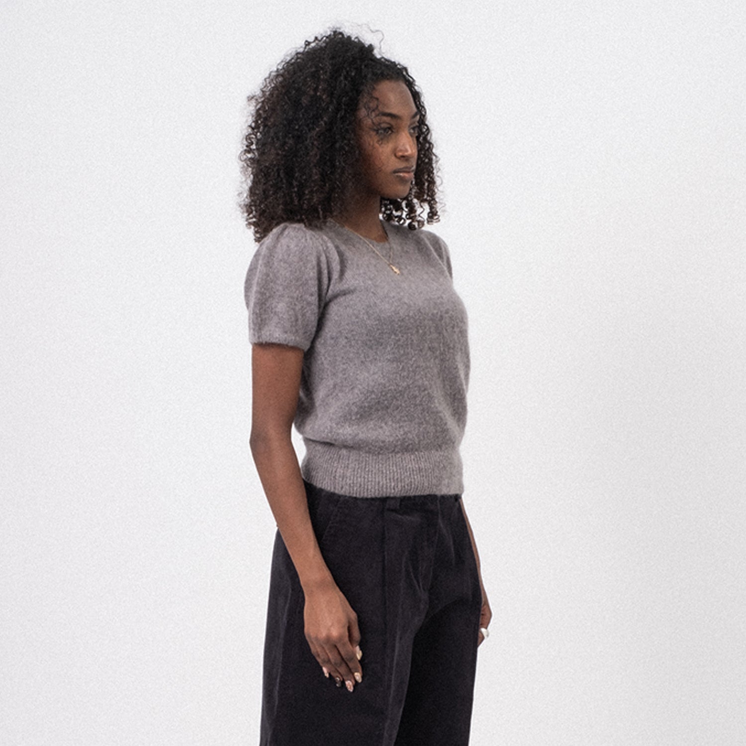 [DUNST] PETIT HALF SLEEVE KNIT TOP _ MELANGE GREY