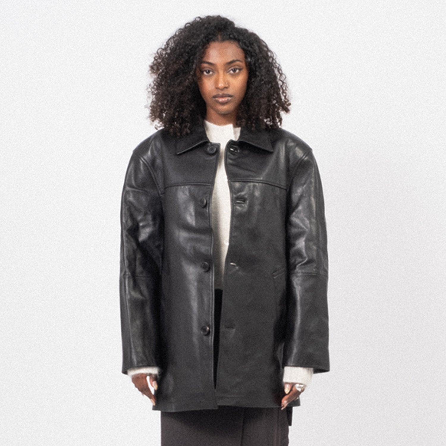 [DUNST] UNISEX LEATHER HALF JACKET _ BLACK