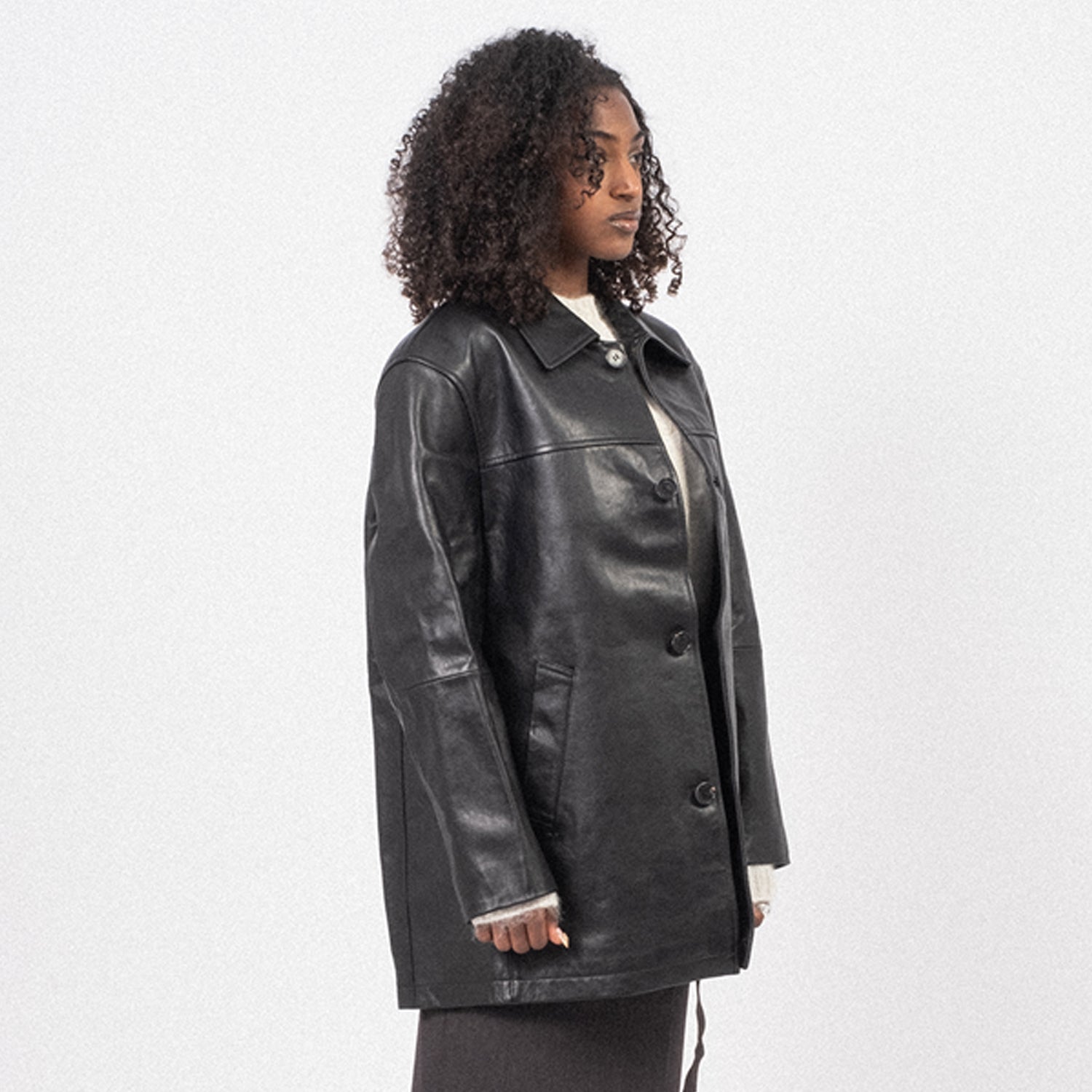 [DUNST] UNISEX LEATHER HALF JACKET _ BLACK