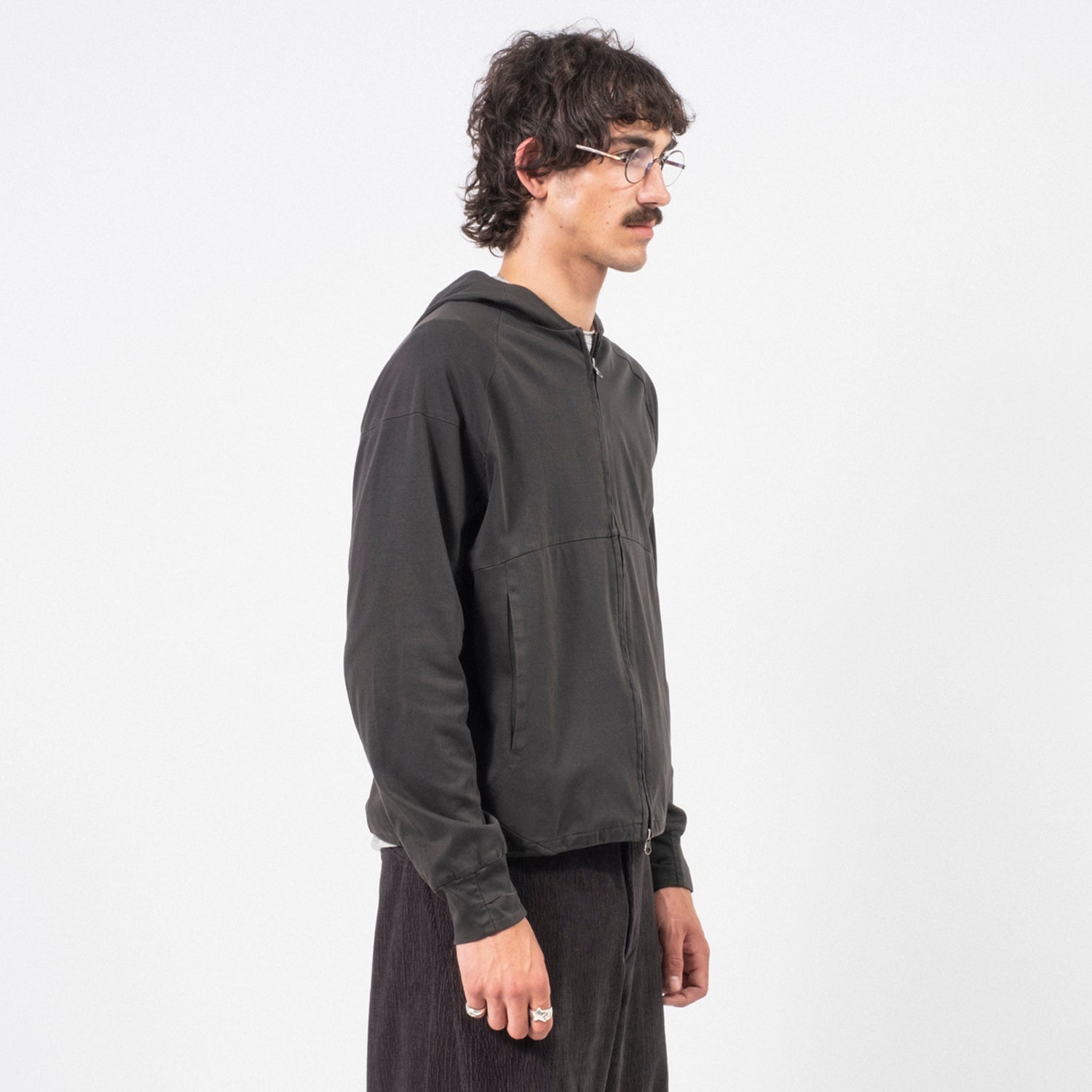 [HATCHINGROOM] VTG SILKET HOODIE _ DYED DARK GREY