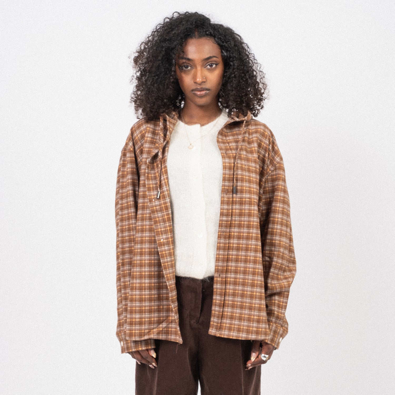 [DUNST] UNISEX HOODED SHIRT _ BEIGE CHECK