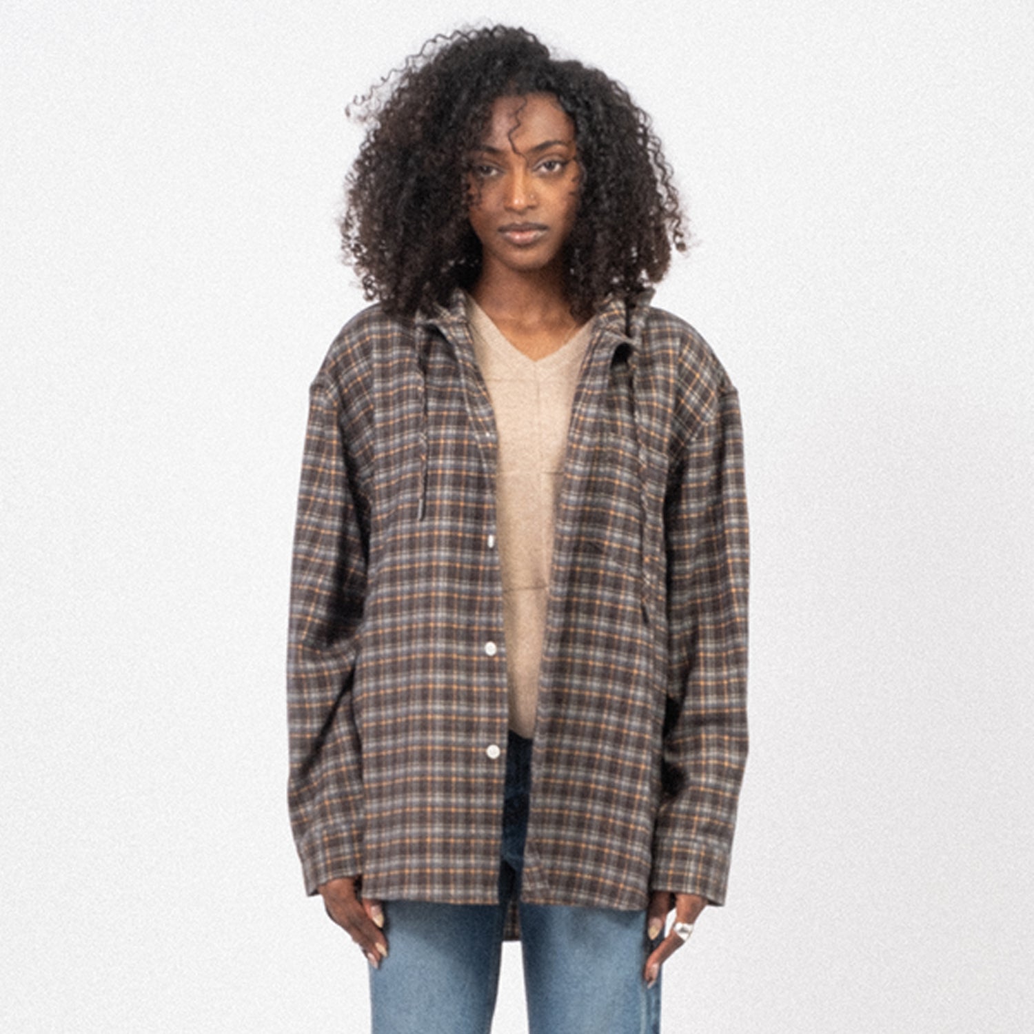 [DUNST] UNISEX HOODED SHIRT _ BLUE CHECK