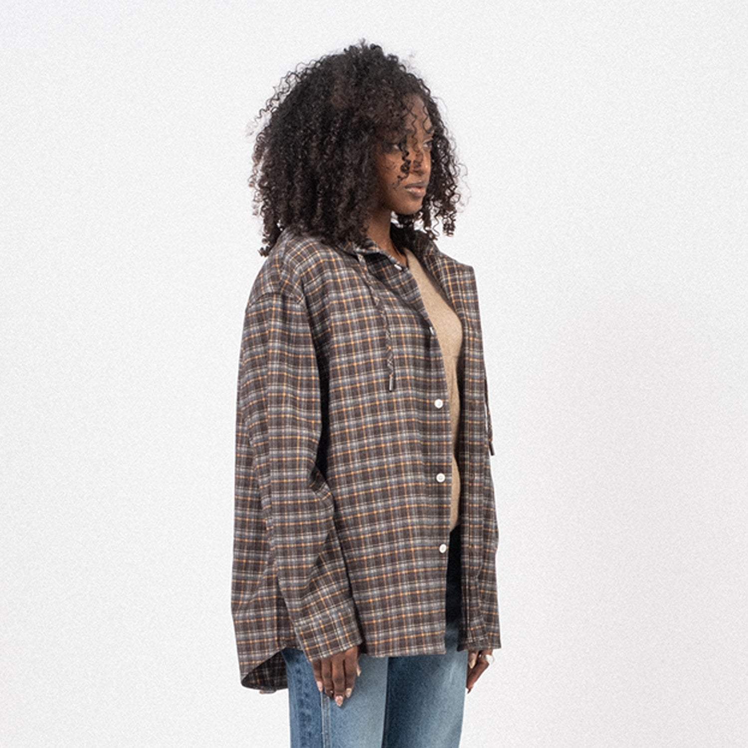 [DUNST] UNISEX HOODED SHIRT _ BLUE CHECK