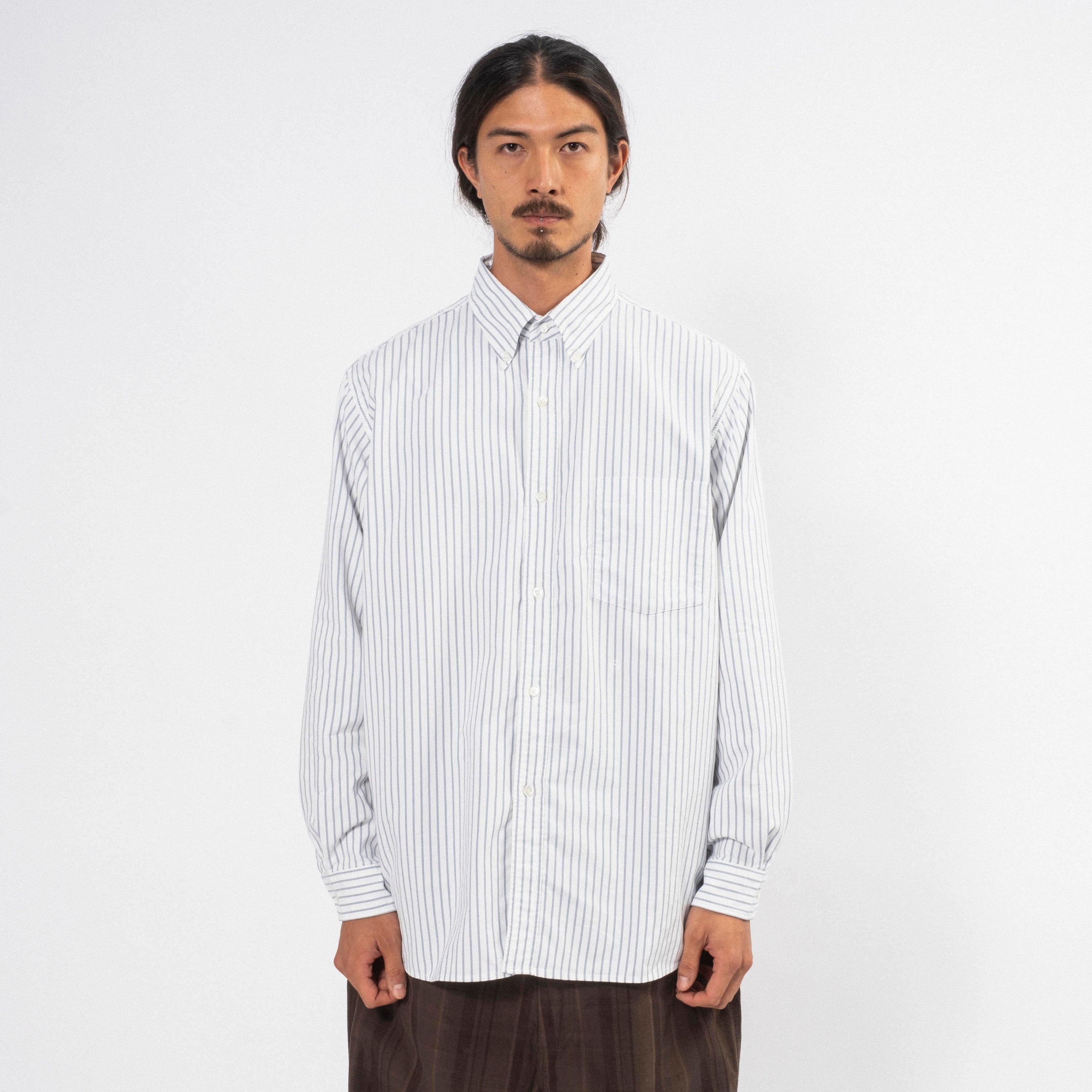 [NANAMICA] BUTTON DOWN STRIPE WIND SHIRT _ WHITE