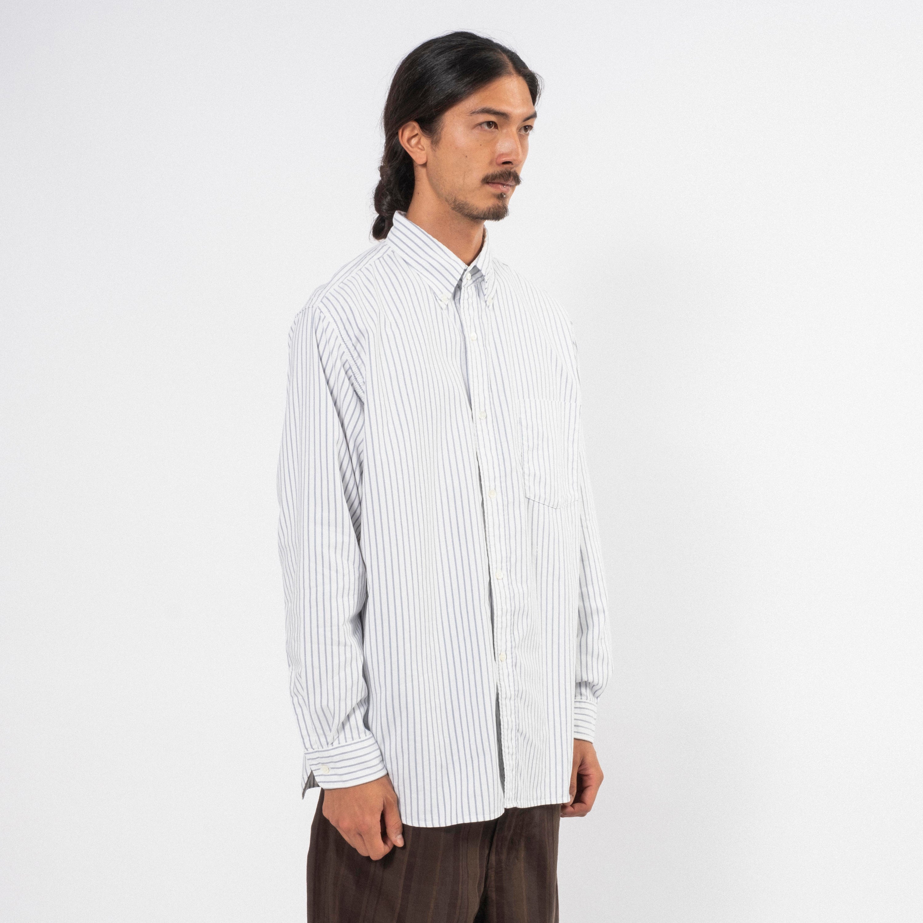 [NANAMICA] BUTTON DOWN STRIPE WIND SHIRT _ WHITE