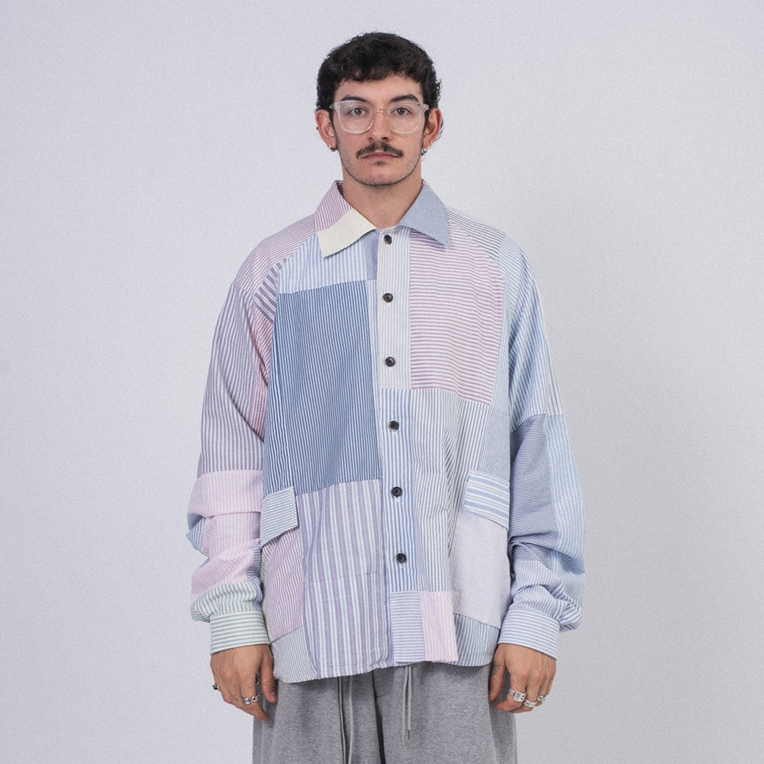 [SILLAGE] BIG POCKET OVERSHIRT OXFORD STRIPE _ ONE