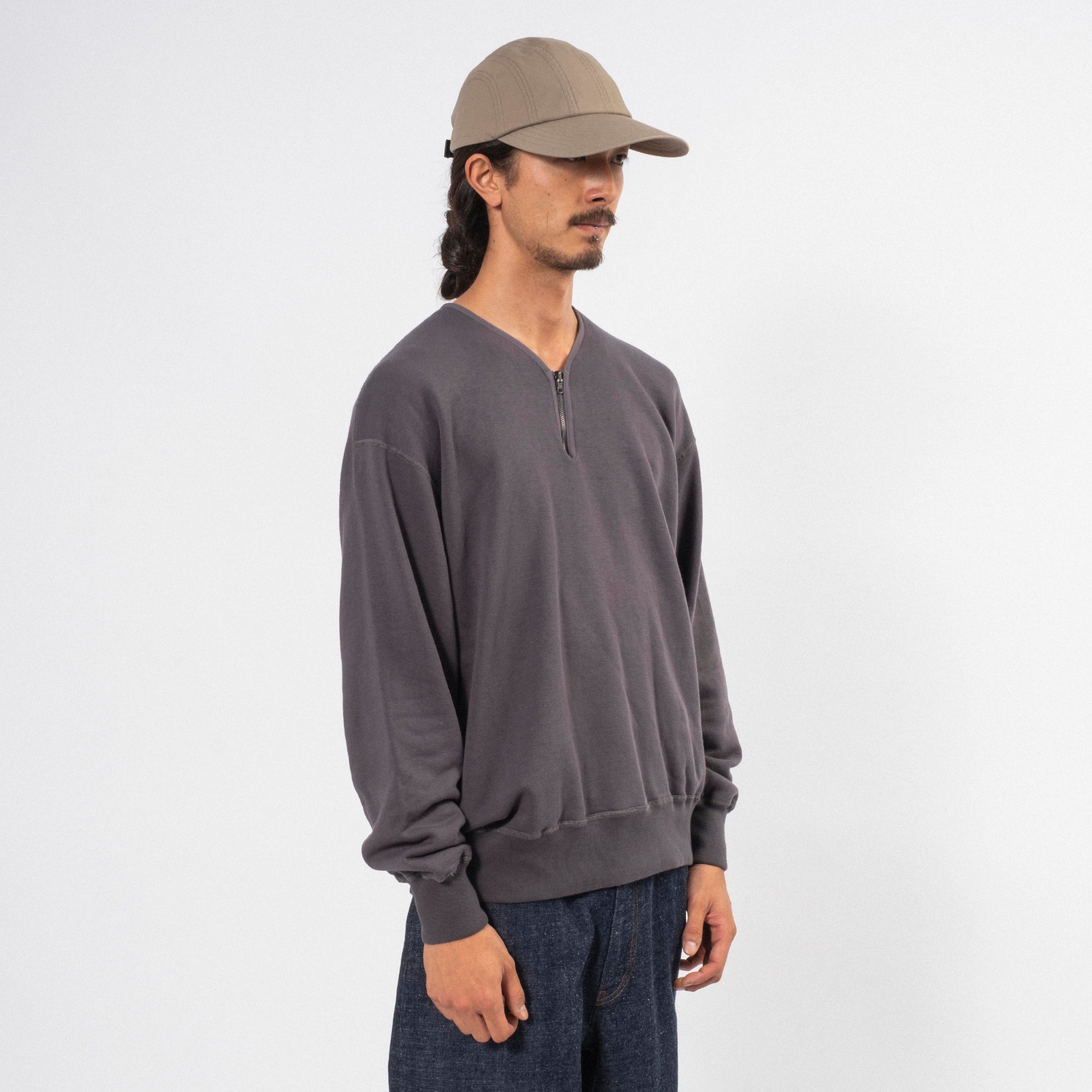 [NANAMICA] REVERSIBLE HALF ZIP SWEAT _ CHARCOAL GREY