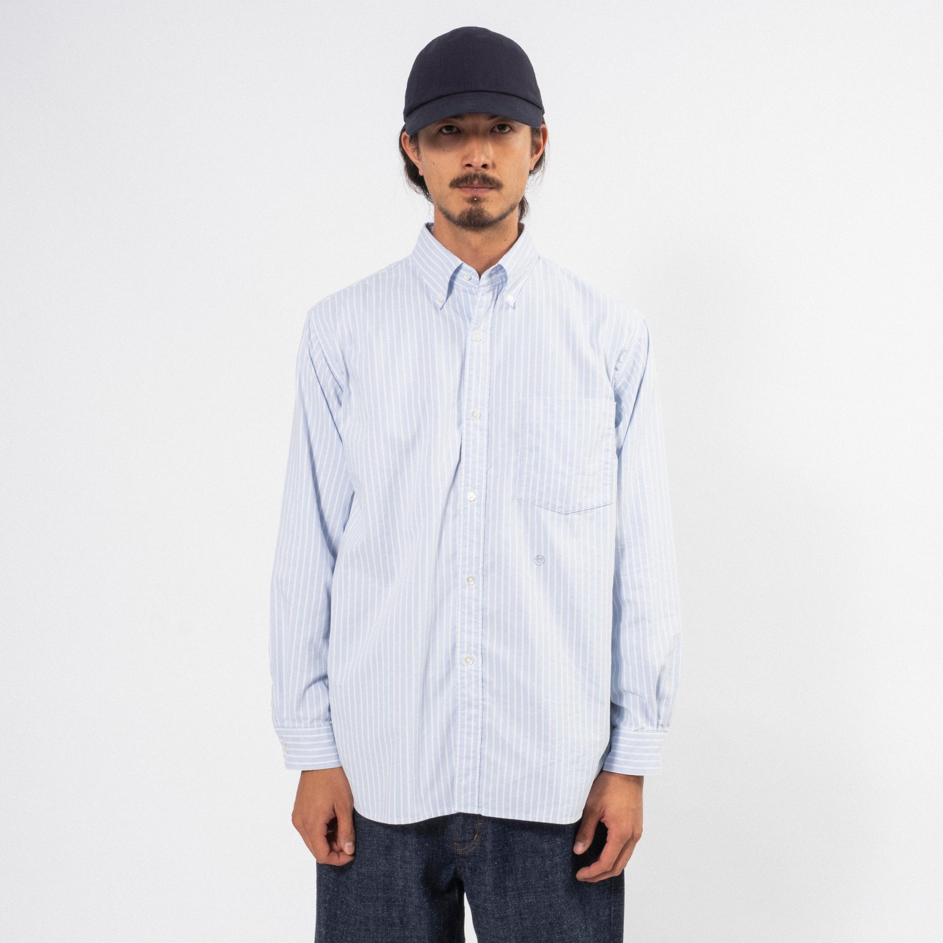 [NANAMICA] BUTTON DOWN STRIPE WIND SHIRT _ NAVY