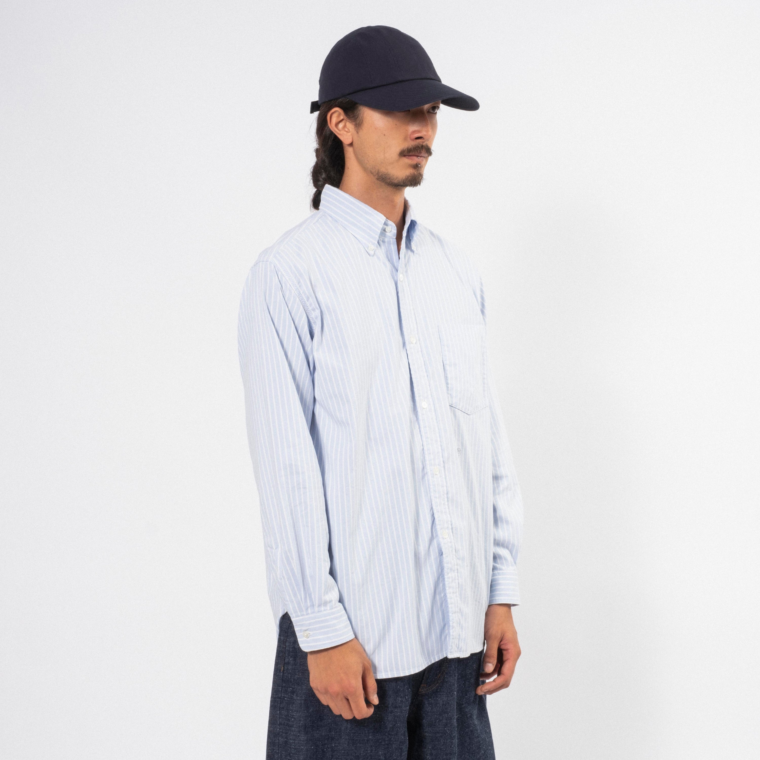 [NANAMICA] BUTTON DOWN STRIPE WIND SHIRT _ NAVY