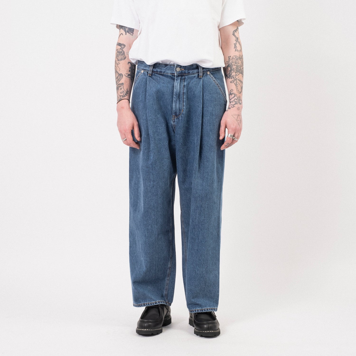 [YOUTH] STRUCTURED WIDE DENIM PANTS _ MEDIUM BLUE