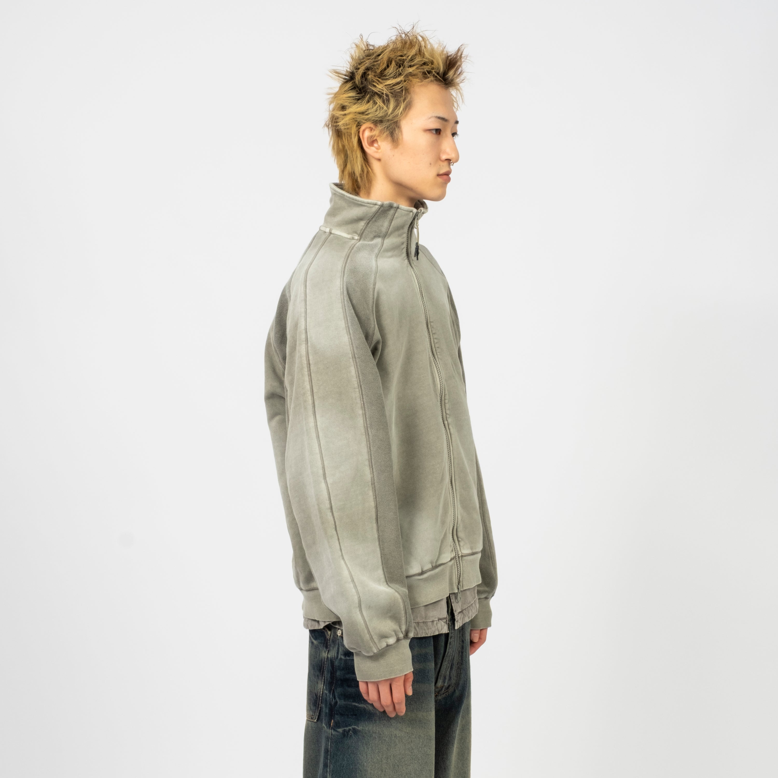 [UNAFFECTED] DYED STAND COLLAR ZIP UP SWEAT _ SAGE GREEN