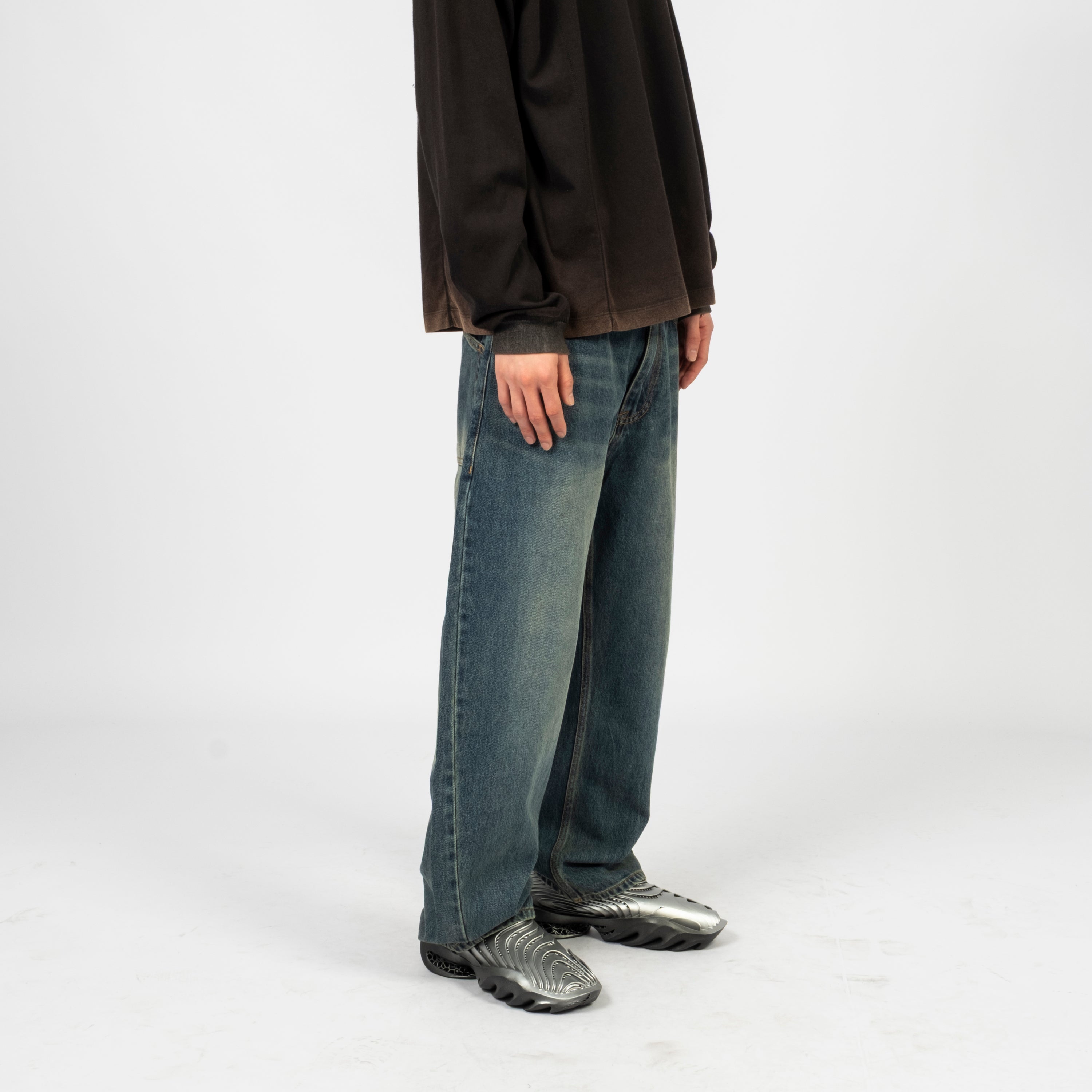 [UNAFFECTED] CURVED WIDE DENIM _ DARK BLUE