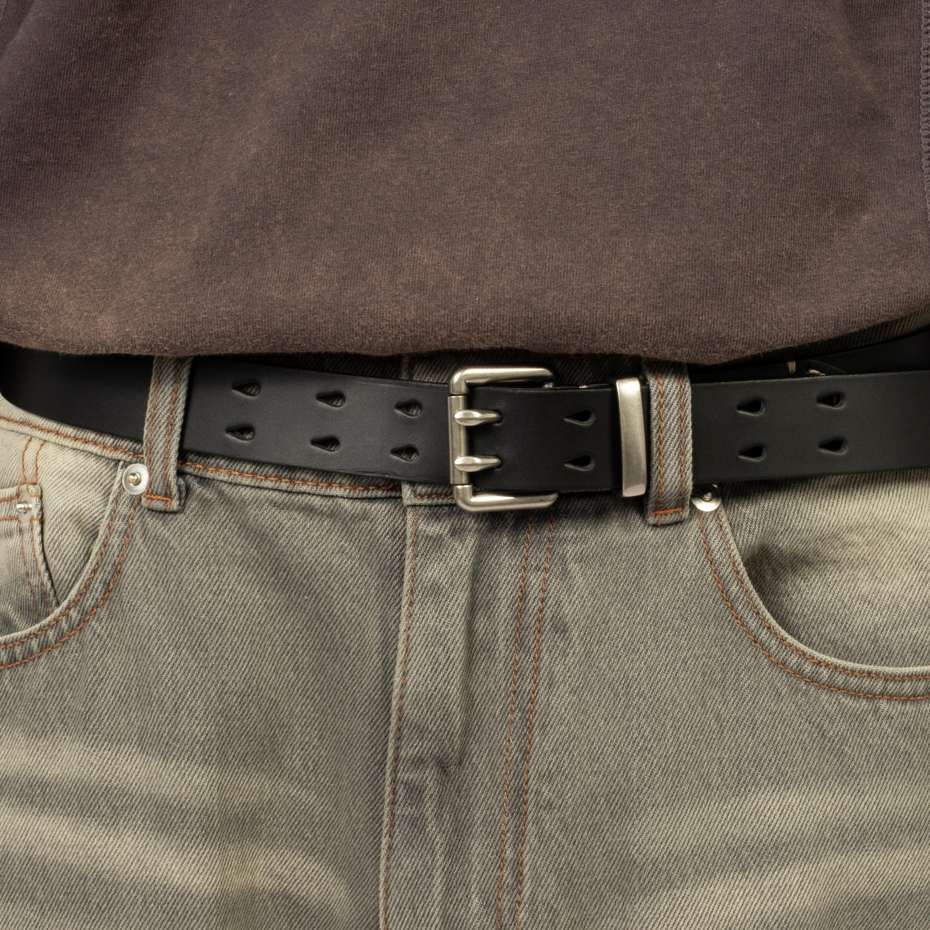 [UNAFFECTED] DOUBLE PIN LEATHER BELT _ BLACK