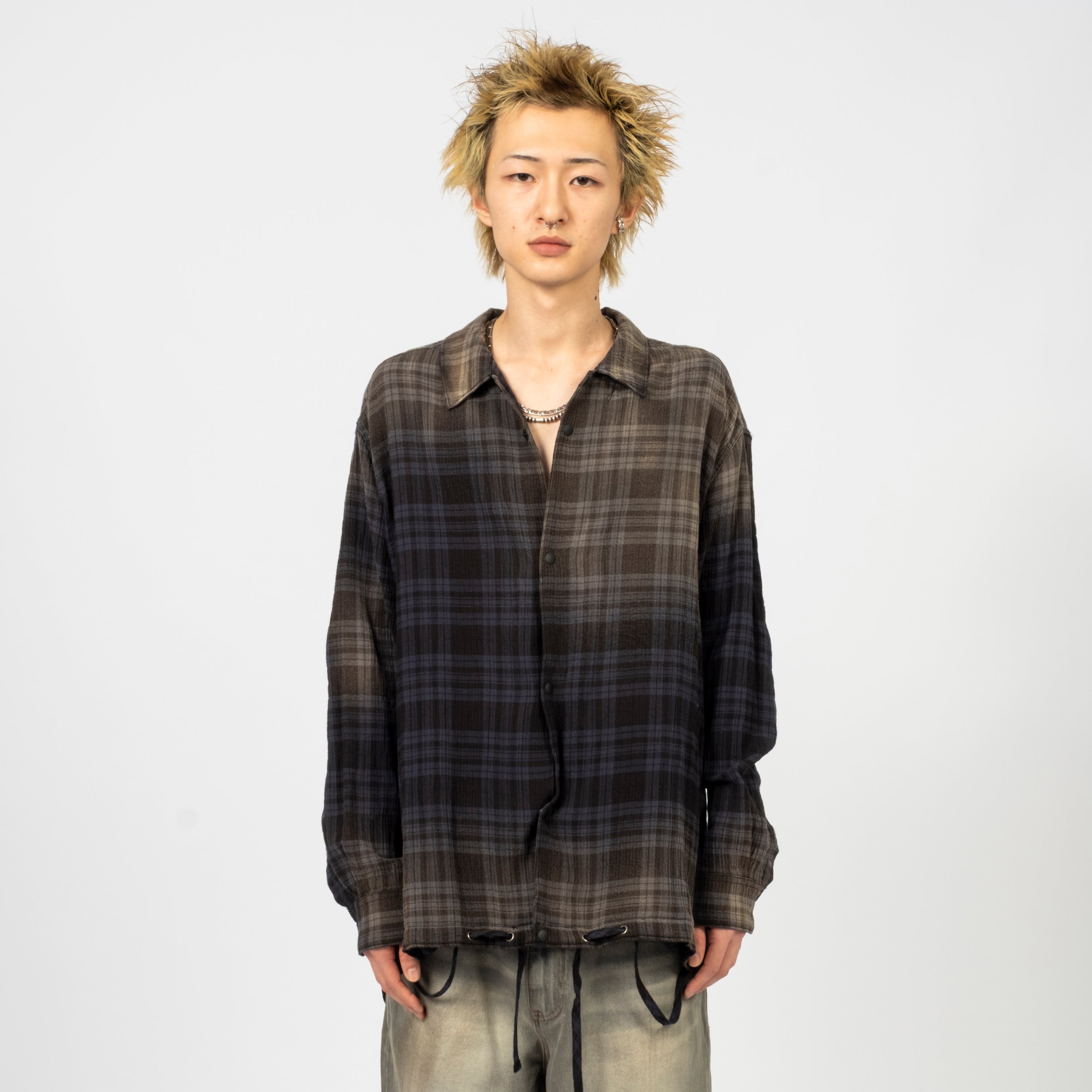 [UNAFFECTED] BLEACHED CHECK SHIRT _ BLUE & BLACK CHECK