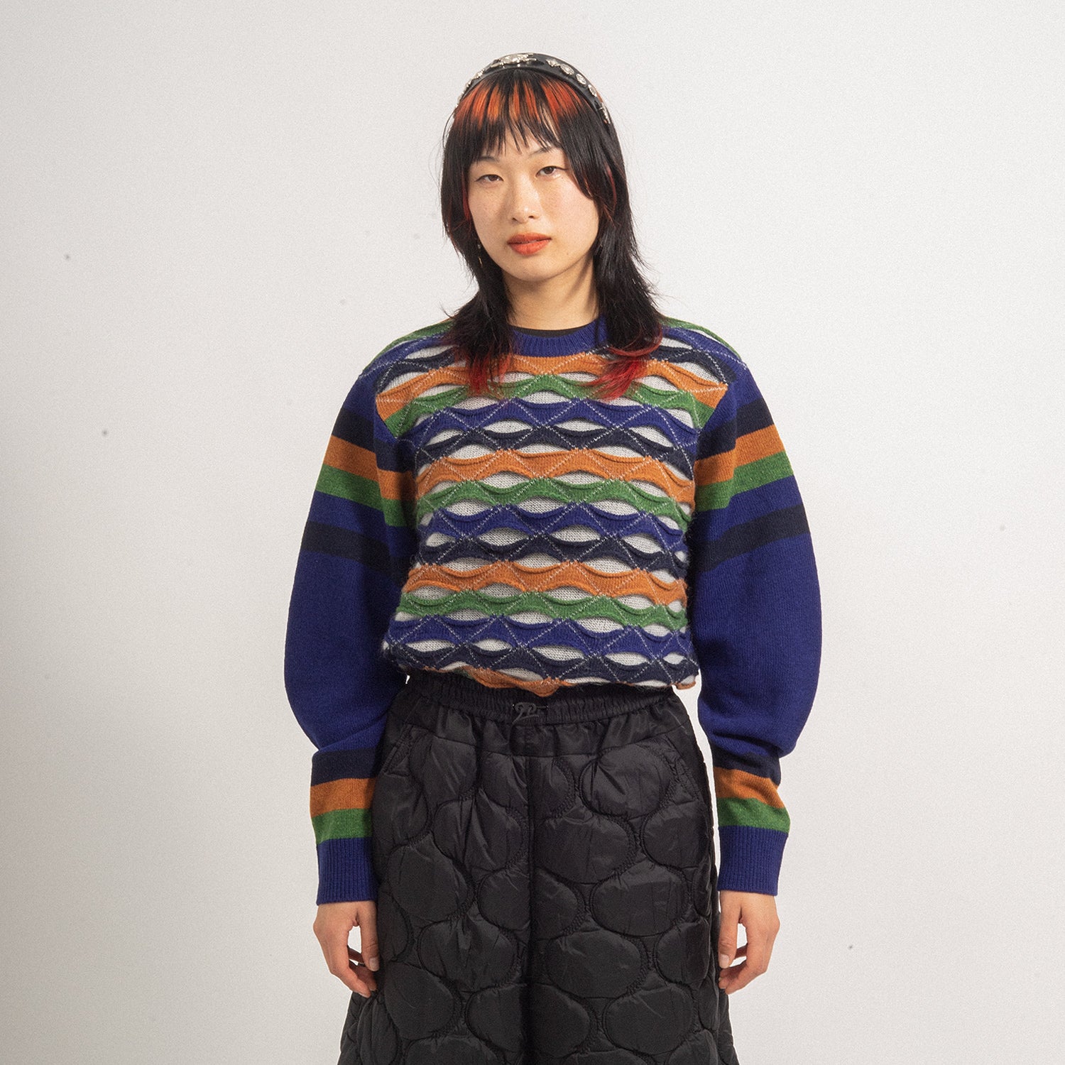 [TOGA PULLA] SLIT BORDER KNIT PULLOVER TP32-XN206-E _ BLUE