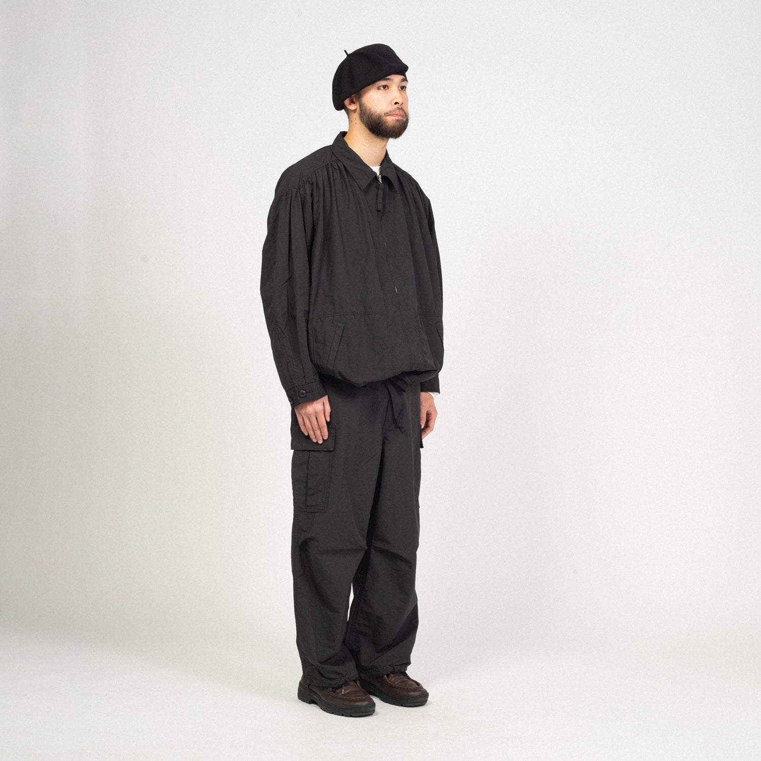 [PORTER CLASSIC] WEATHER GATHERED ZIP UP JACKET _ BLACK