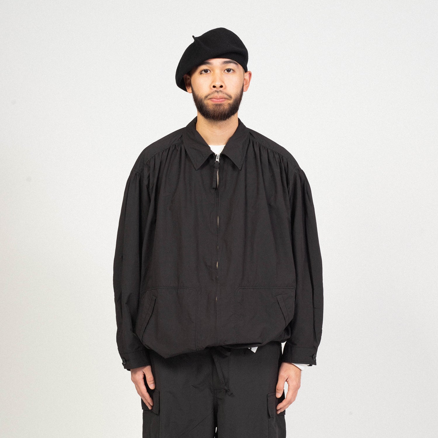 [PORTER CLASSIC] WEATHER GATHERED ZIP UP JACKET _ BLACK