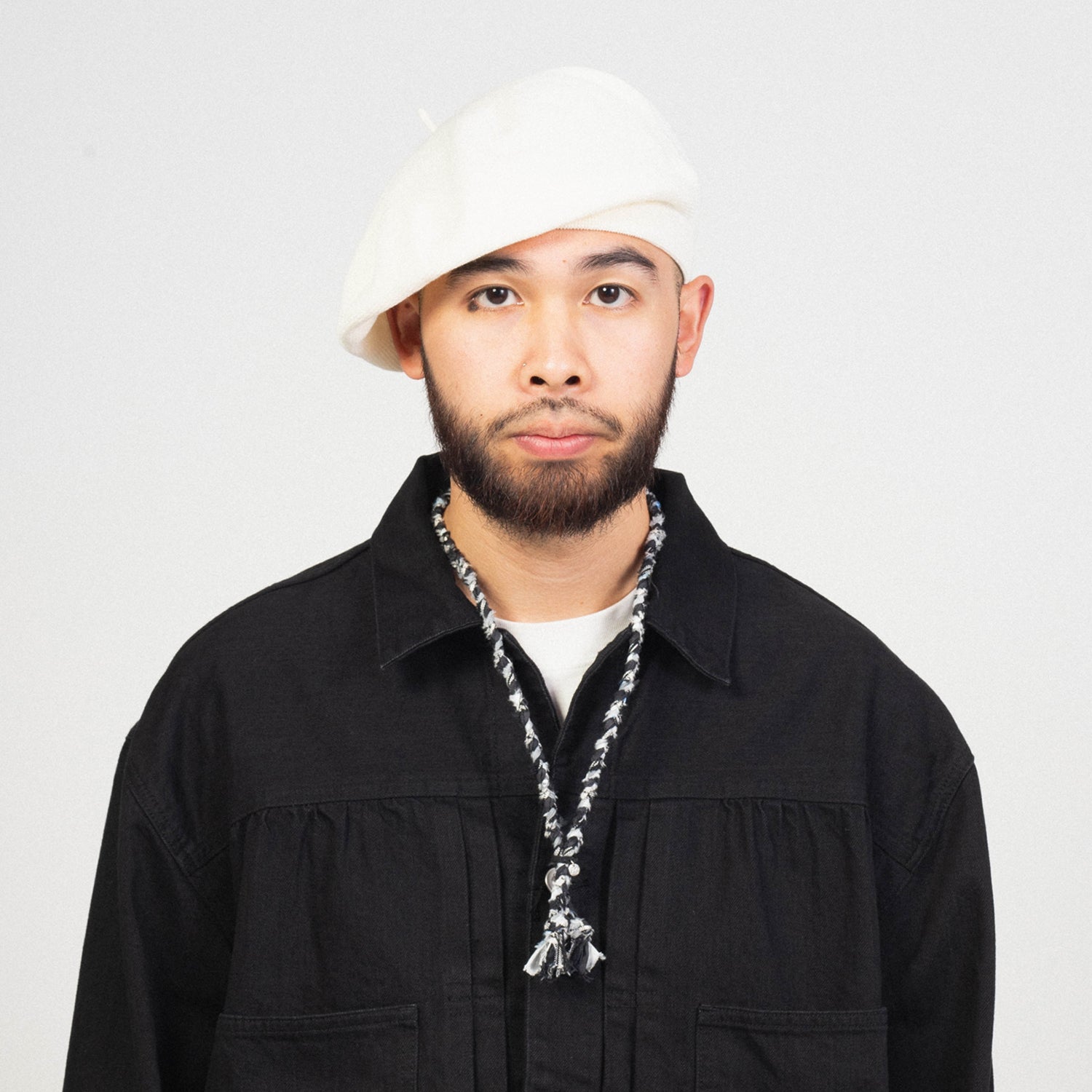 [PORTER CLASSIC] H/W KNIT BERET TRICOLOURE _ WHITE