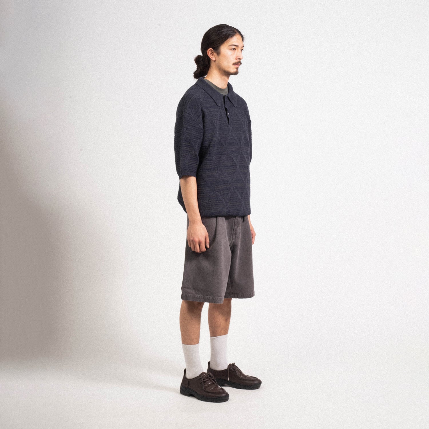 [UNAFFECTED] KNITTED POLO HALF SHIRT _ NAVY MELANGE