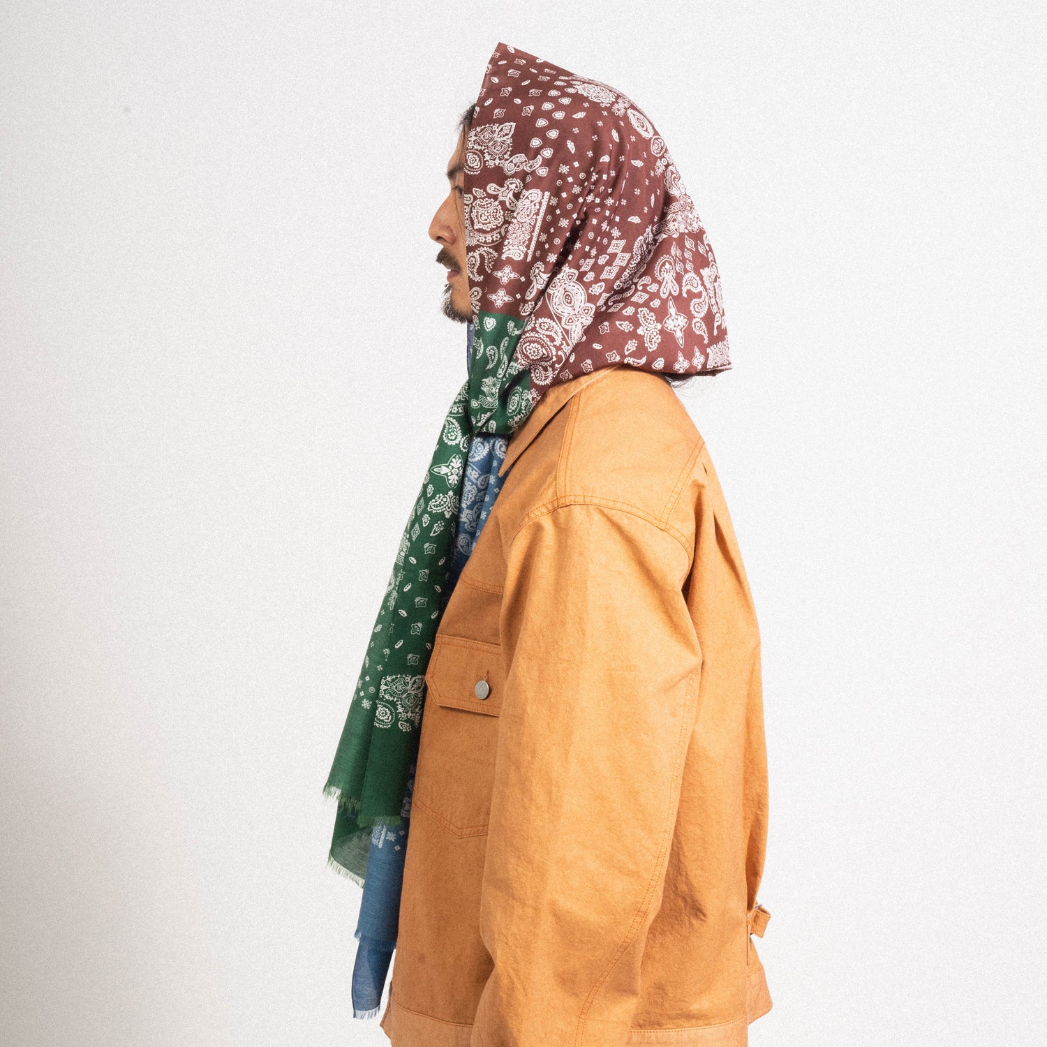 [EASTLOGUE] SILK SCARF _ GREEN & BROWN & BLUE