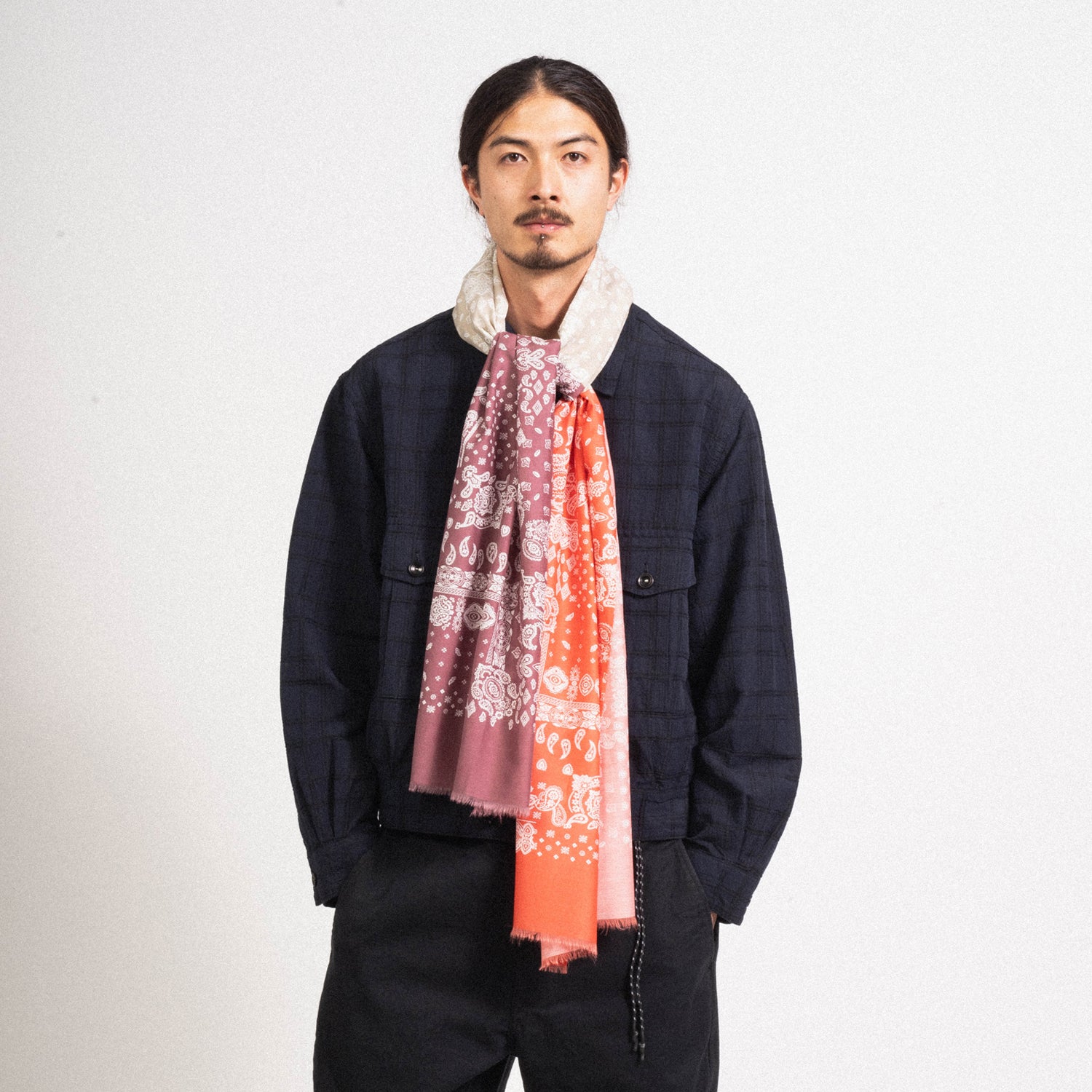 [EASTLOGUE] SILK SCARF _ BEIGE & PURPLE & RED