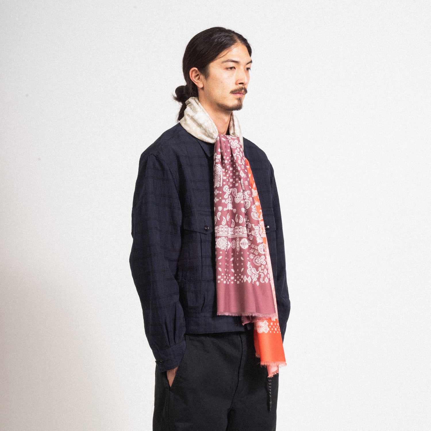 [EASTLOGUE] SILK SCARF _ BEIGE & PURPLE & RED