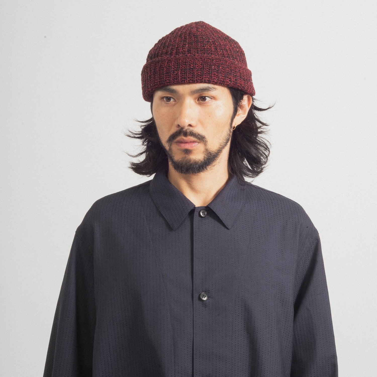 [BLUE BLUE JAPAN] KNITTED DIM LIGHT NEP RIBBED CAP _ RED