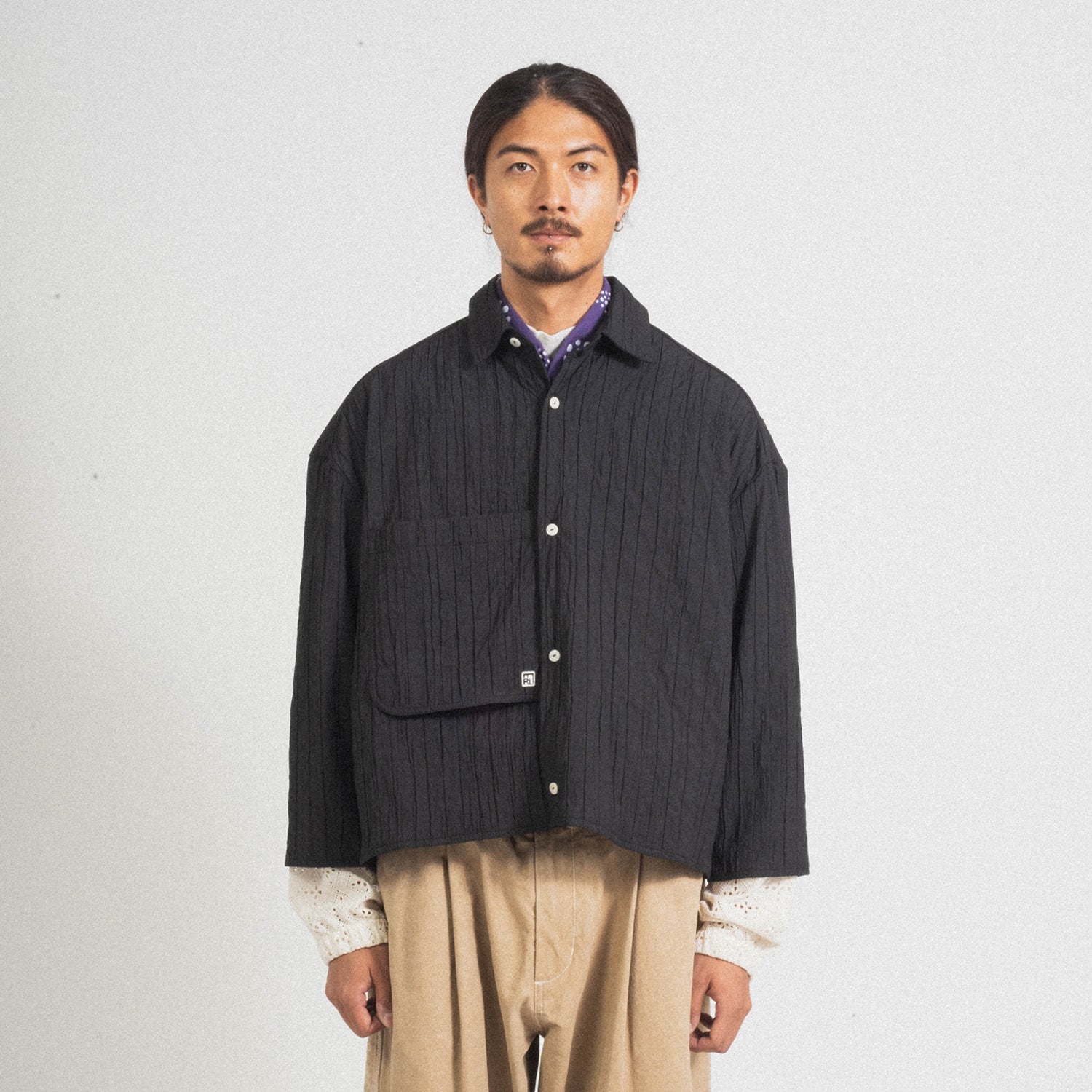 [MERELY MADE] QUILTED CROPPED SHIRTS _ BLACK