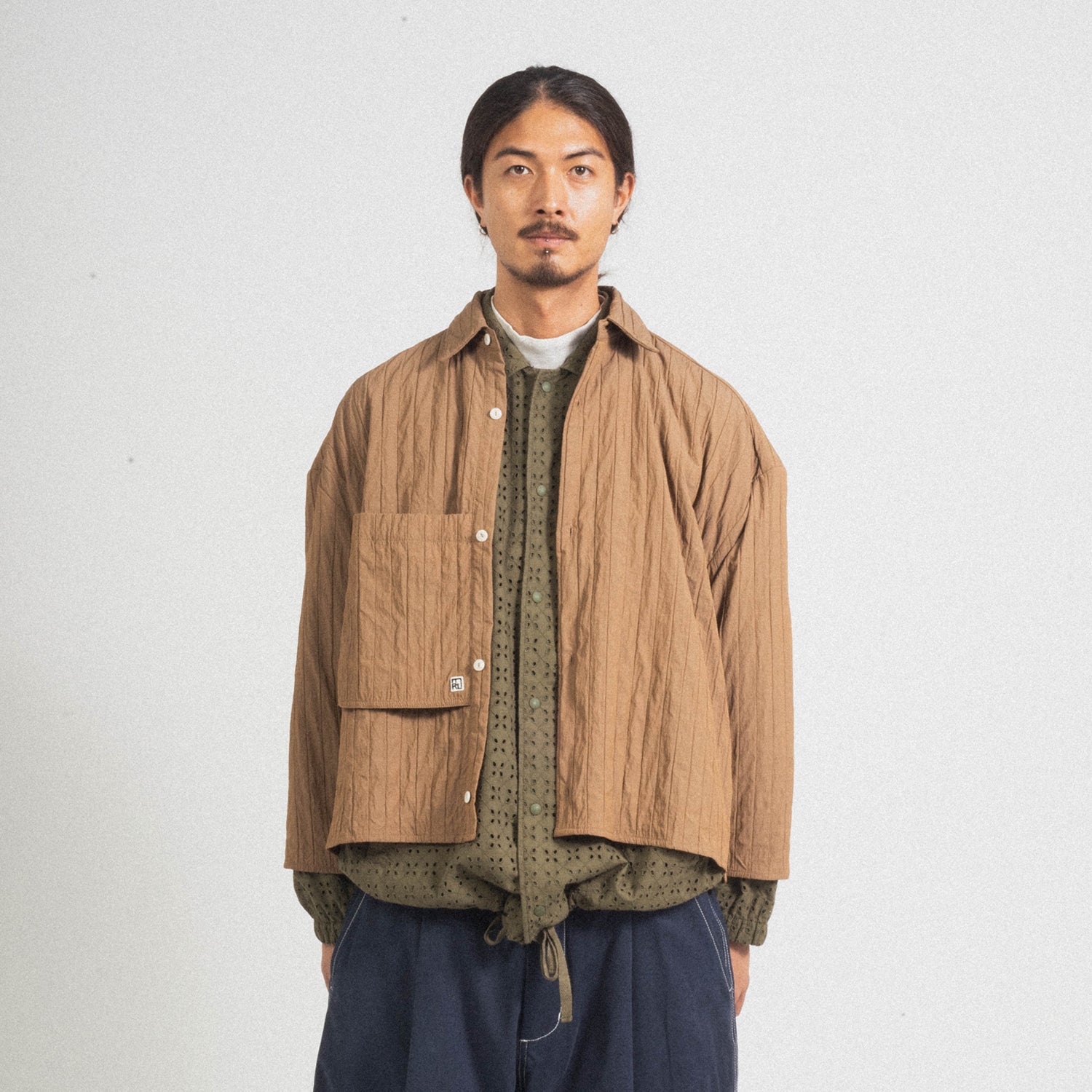 [MERELY MADE] QUILTED CROPPED SHIRTS _ SAGE BROWN