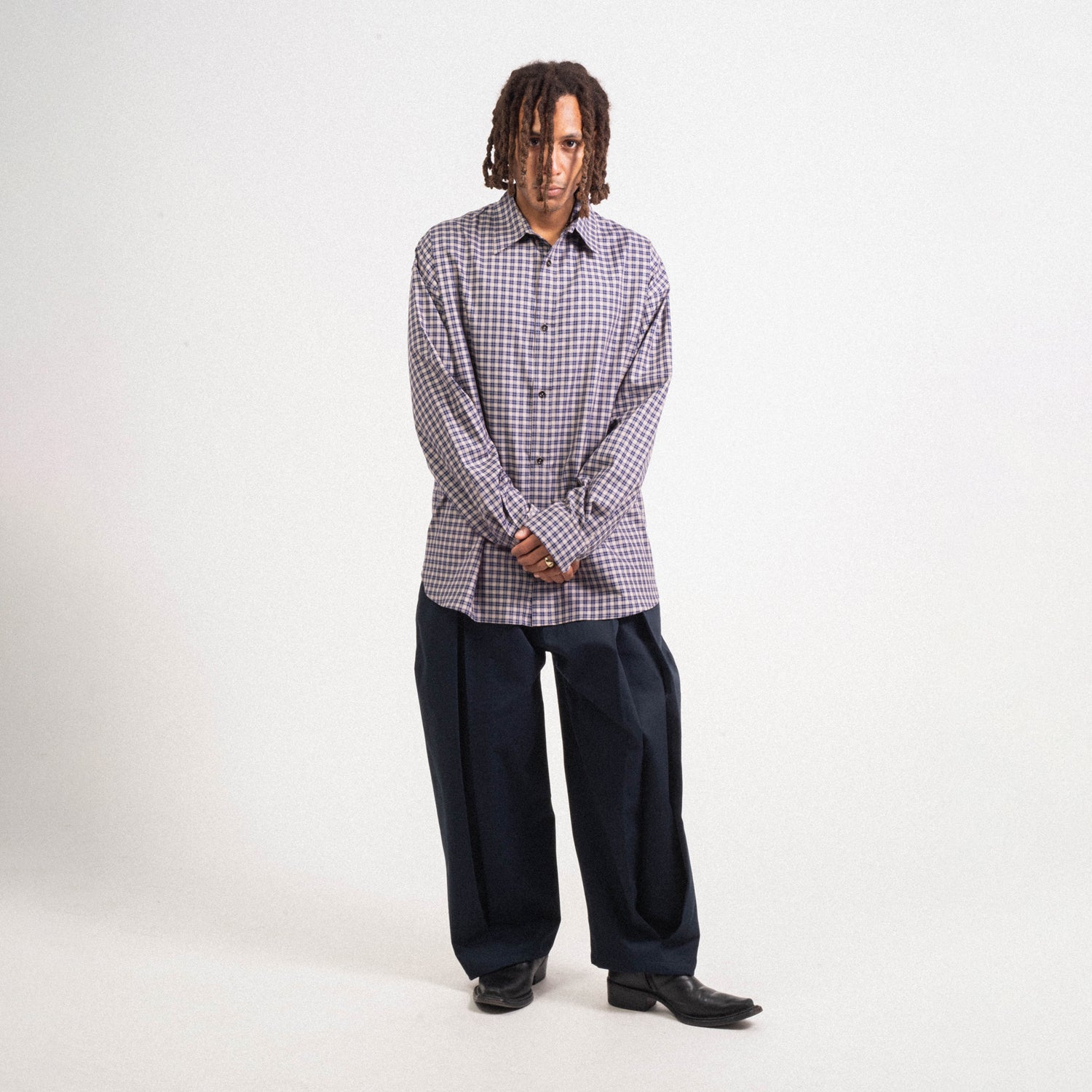 SAGE NATION] BOX PLEAT TROUSER _ NAVY