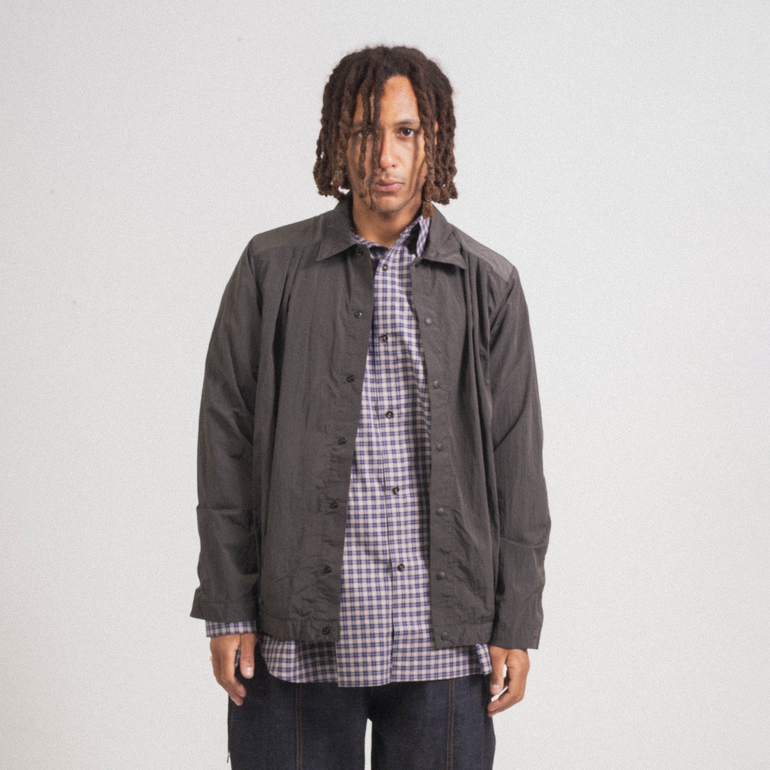 [BLUE BLUE JAPAN] J6959 MEN'S WOVEN NYLON TAFFETA SHIRT JACKET _ CHARCOAL GREY