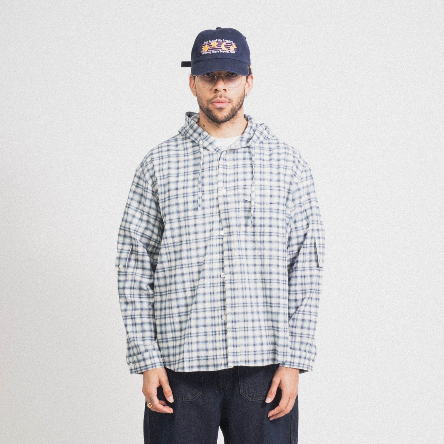 [AFTER PRAY] OVERSIZED CHECK HOODY SHIRTS _ LIGHT BLUE