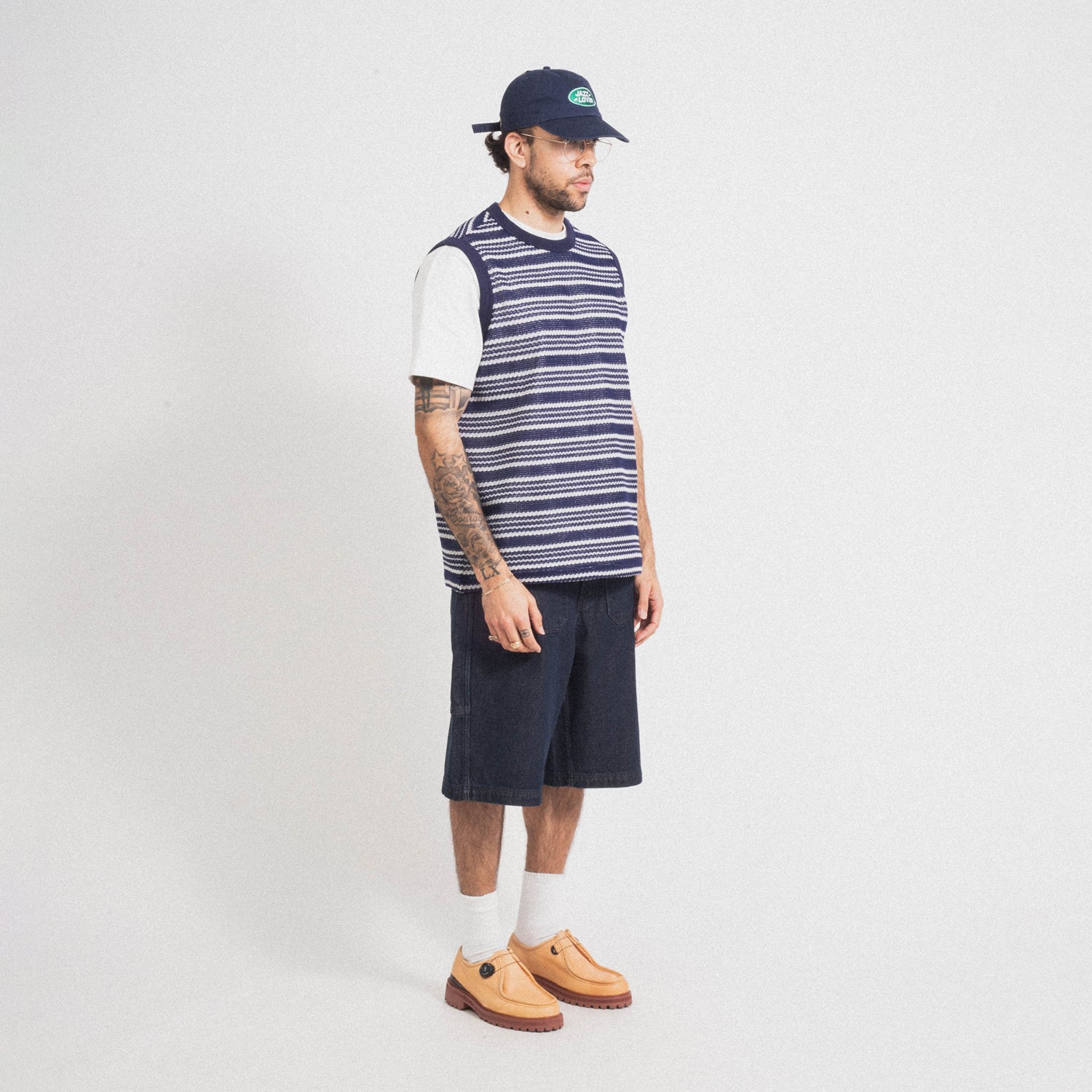 [AFTER PRAY] KNITTING MESH SLEEVELESS T-SHIRTS _ NAVY