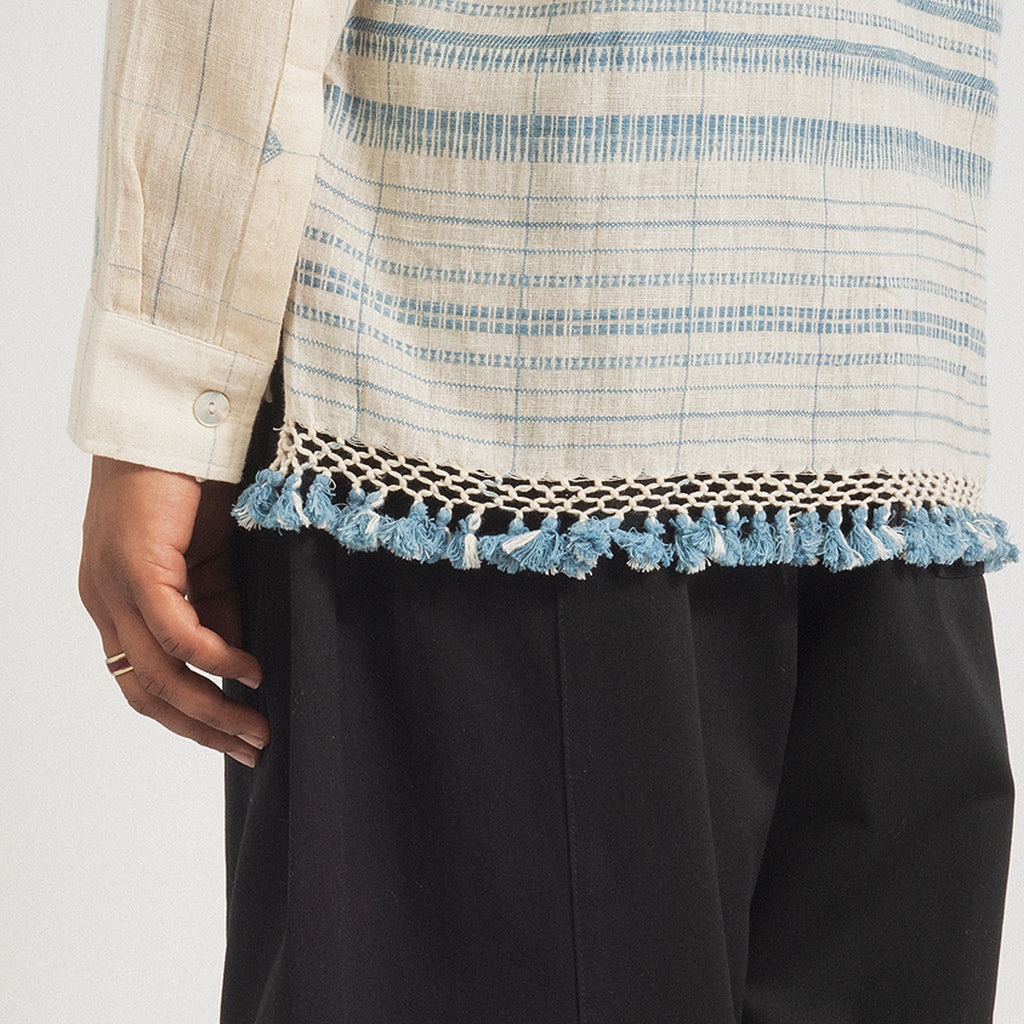 [KARU RESEARCH] BHUJODI WEAVING LS SHIRT _ INDIGO/ECRU